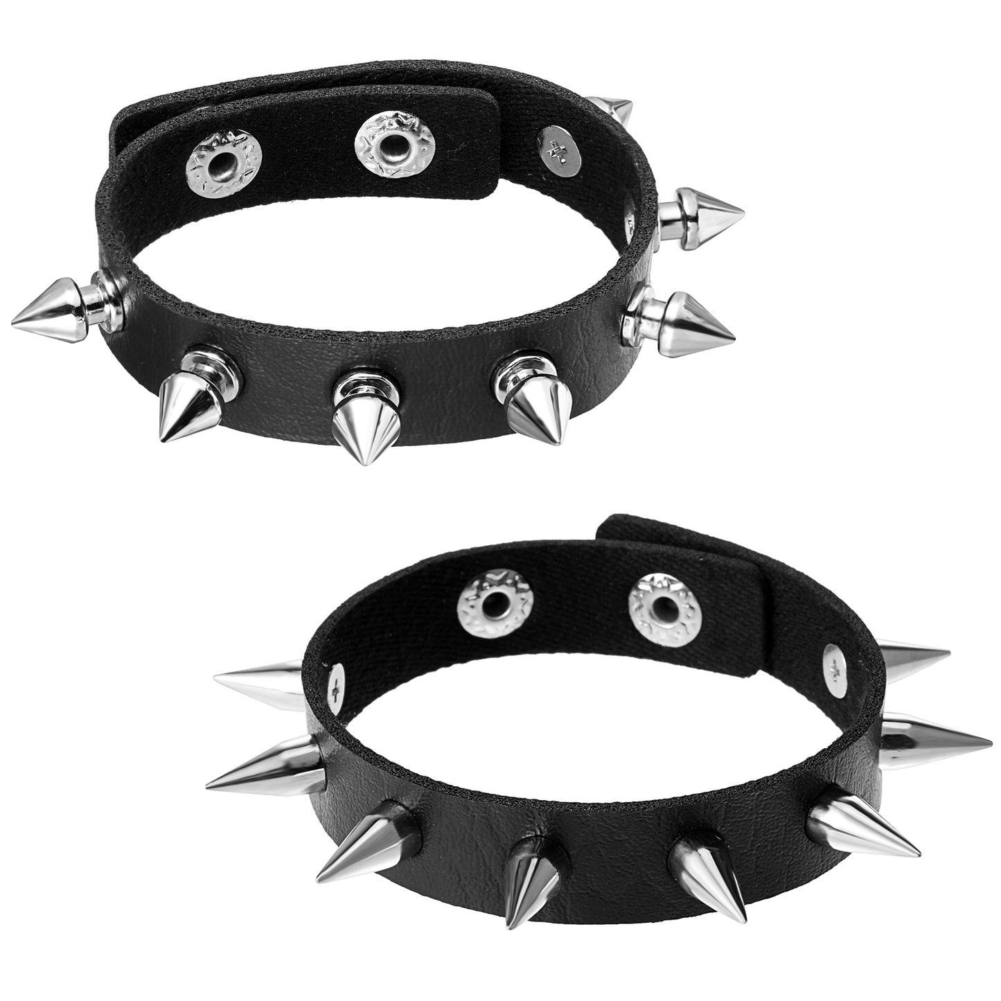 Yolev 2Pcs Spiked Cuffs Bracelet Punk Bracelet Leather Spiked Bracelet Adjustable Goth Cuff Wrap Bangle Snap Button 80s 90s Retro Button Metal Wrap Wristbands For Men Women Halloween Accessories