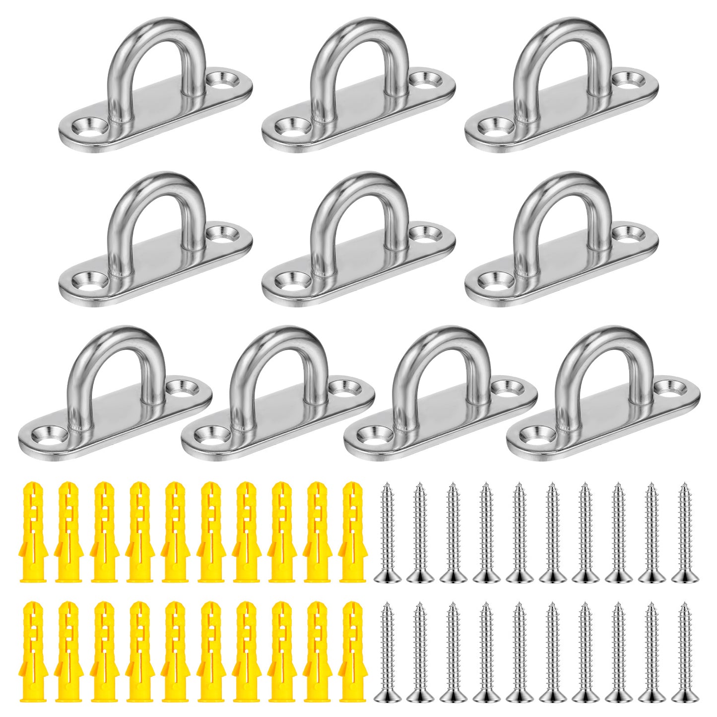 Lusofie 10 Pack Stainless Steel Pad Eye Hook 1.8 Inch Ceiling Hook Ring Hooks with 20pcs Screws and Plastic Expansion Tube U Shaped Bracket Hooks for Hanging, Wall Mount Marine Hardware Hooks(Silver)