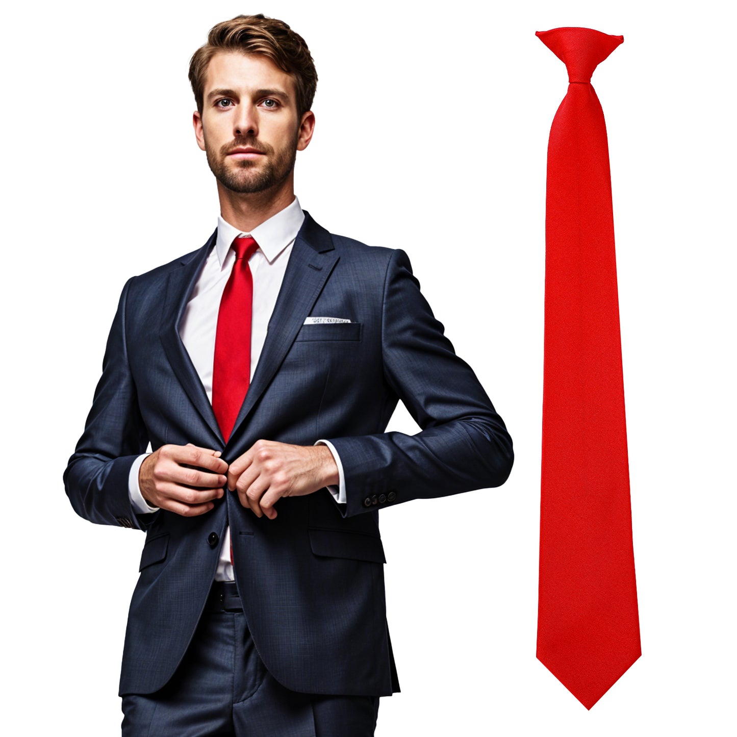 Yolev 1Pcs Clip on Ties for Men Solid Color Pre Tied Ties 50cm Mens Suit Dress Neck Tie for Office School Party (Red)
