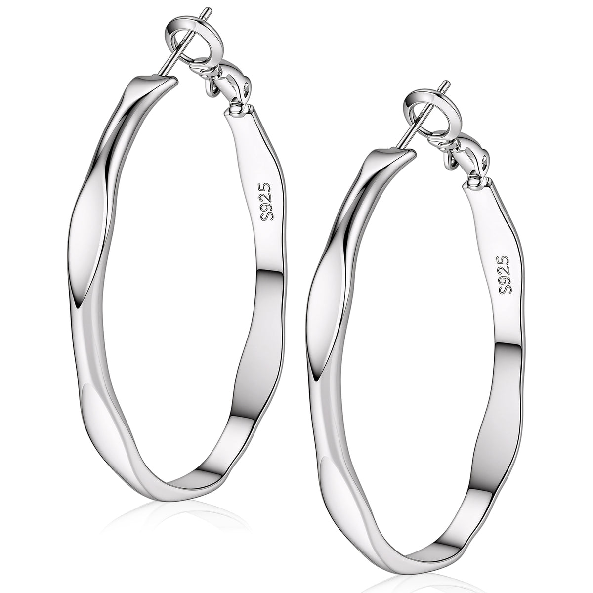 Gemoioio 1 Pair Thin Silver Hoop Earrings for Women 50mm Lightweight