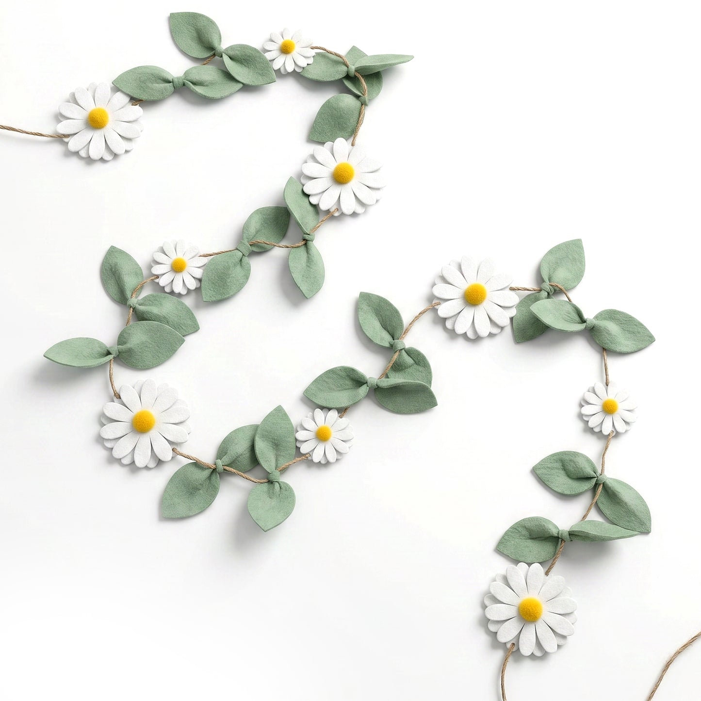 Wool Felt Daisy Garland Boho Daisy Spring Felt Garland 1st Birthday Decorations Green Leaves Flowers Chain Banner For Wedding Party Photo Props Home Room Hanging Supplies