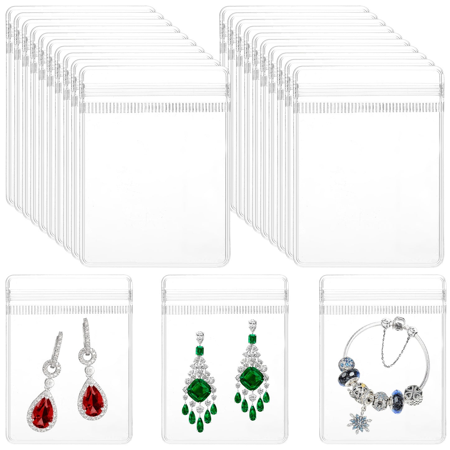 DIVINA VITAE 50 PCS PVC Jewelry Pouches, Clear Zipper Bags, Anti-Oxidizing Storage, Earrings Bracelets Necklaces Protection, Waterproof Resealable Packaging