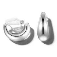 Silver Clip On Earrings for Women, Trendy Non Pierced Earrings Silver Chunky Small Huggie Hoops for Women Jewelry Gift (Silver)