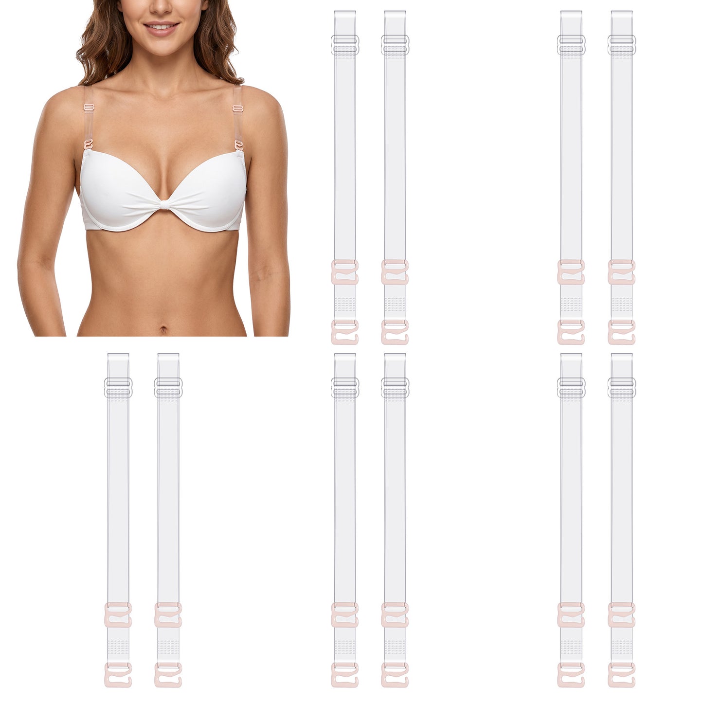 Telooco 5 Pairs Clear Bra Straps Adjustable Bra Strap Non-Slip Invisible Shoulder Strap for Women (10mm)