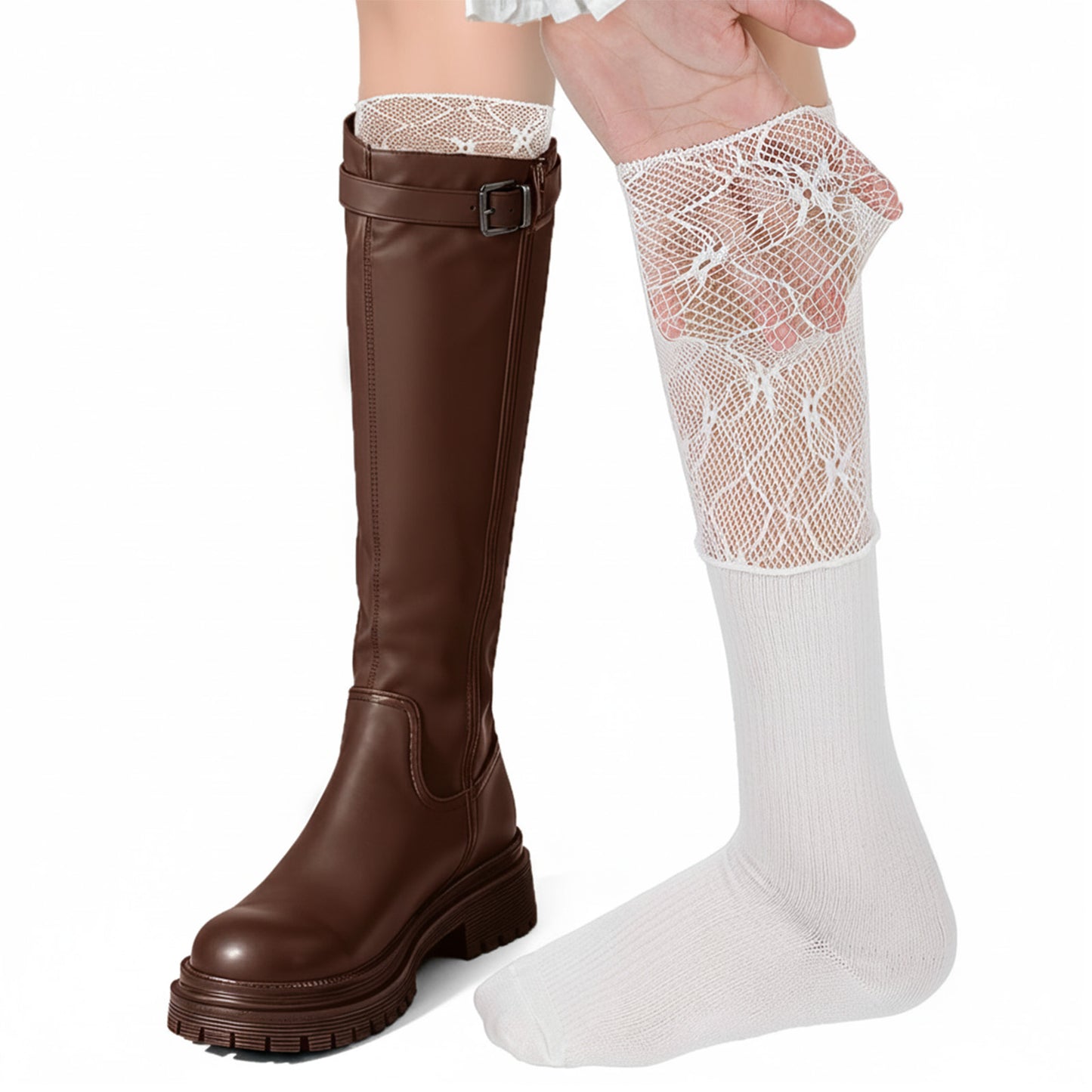 HekouJiub Lace Knee High Socks Splicing Knee High Lace Socks White Women's Laces Calf Sock Ins Style Laces Fungus Edge Stacking Sock