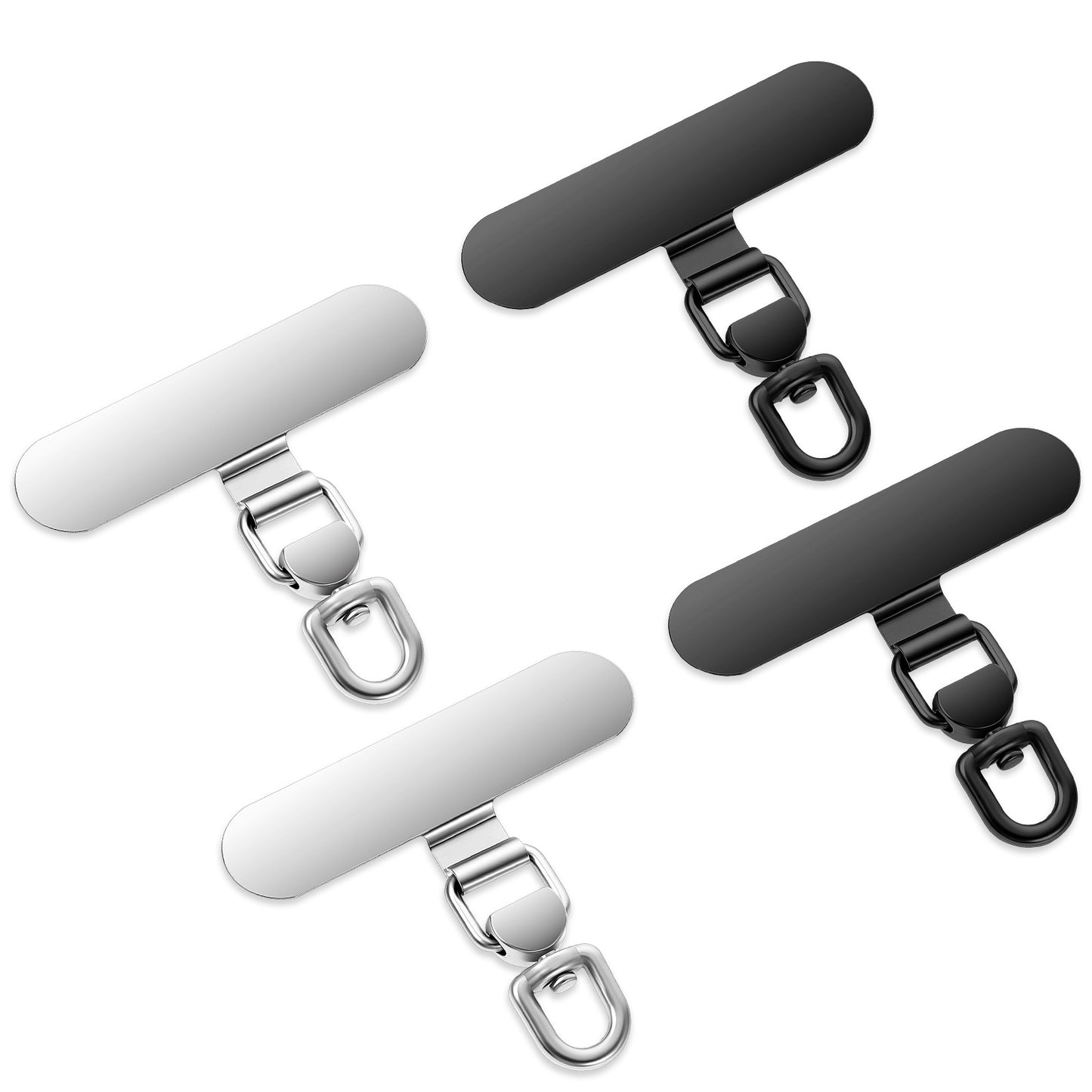 HekouJiub 6Pcs Universal Phone Tether Tabs Metal Phone Lanyard Tab Patches for Phone Lanyard Metal Phone Strap Replacement Part for Cell Phone(Silver+Black)