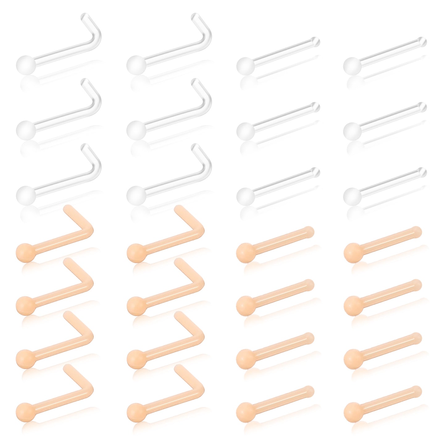 Josojoou 28 Pcs Clear Nose Stud, Plastic Nose Ring for Work, 20g Invisible Piercing Retainers for Surgery & Sport Plastic Septum Retainer