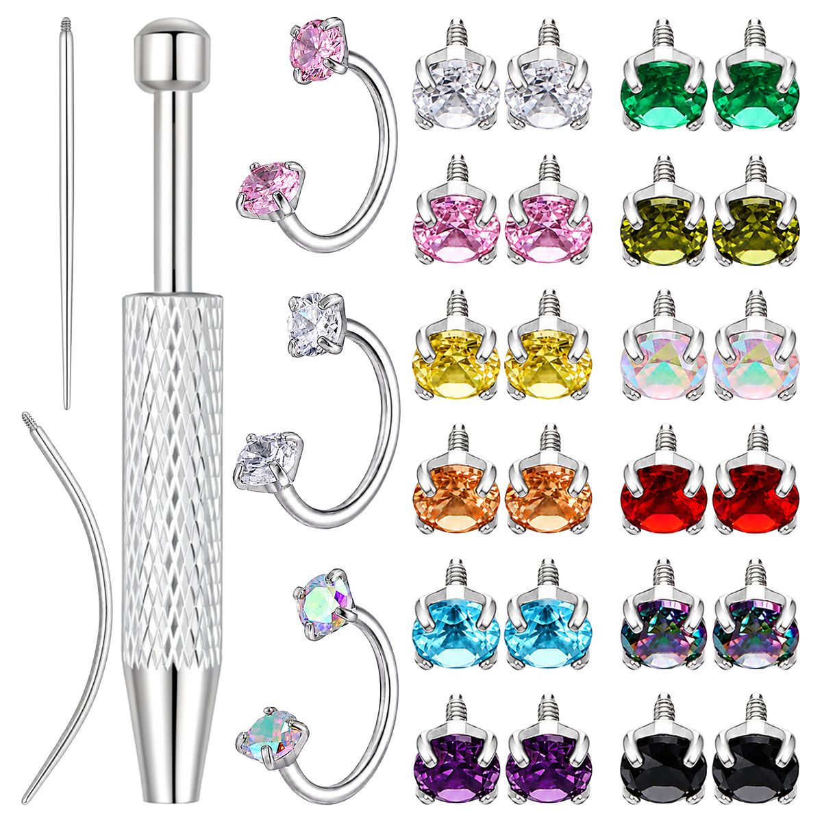 18G Horseshoe Nose Ring Surgical Steel Double Gem Horse Shoe Nose Ring Hoop