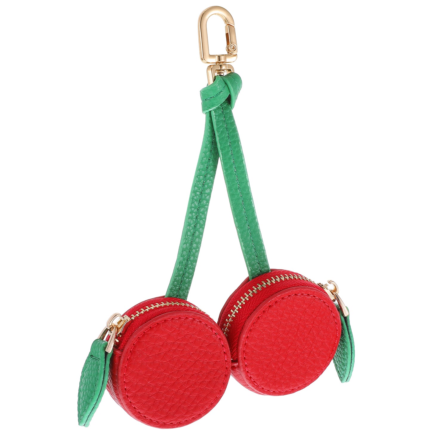 Cherry Design Coin Purse Charm, Handmade Big Zipper Pouch Keychain, Red and Green, Large Coin Pouch Change Purse for Backpack Decoration