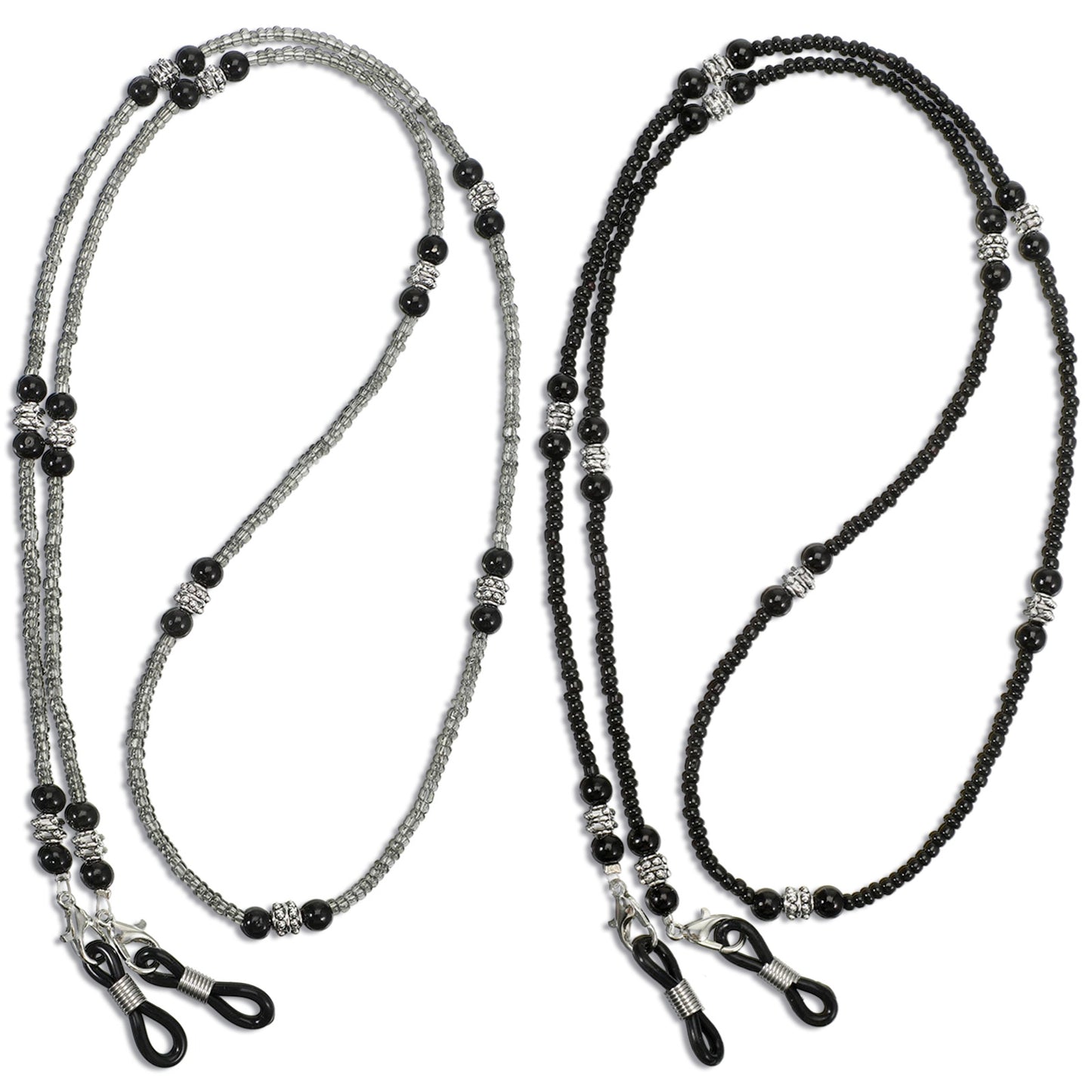 Yolev 2Pcs Beaded Eyeglass Chains for Women Stylish Glasses Chain Goth Eyeglass Necklace Black Grey Eyeglasses Strap for Woman Eye Glass Chains for Around Neck Women