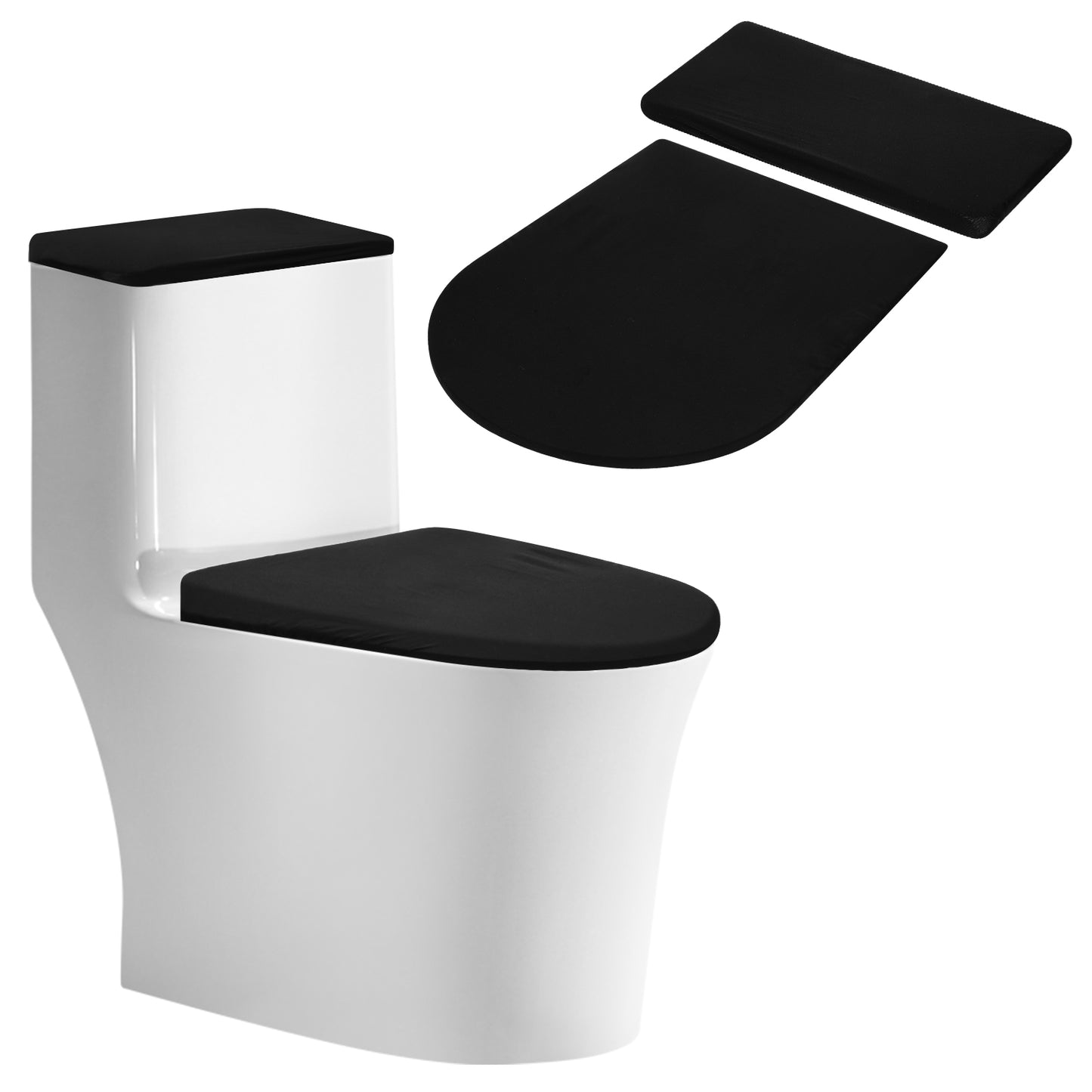 Toilet Lid Cover and Toilet Tank Cover Black Toilet Seat Cover with Elastic Bottom Replacement Toilet Cover Soft Stretch Toilet Covers Set Fits Most Toilet Lids