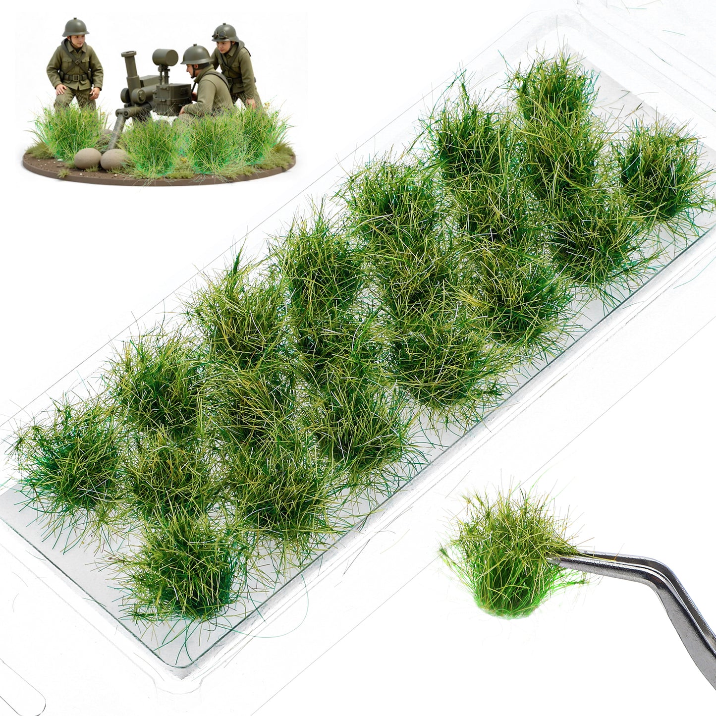 HekouJiub 20 Pcs Static Grass, Miniature Diorama Supplies, DIY Diorama Grass, Model Train Scenery for Trains, Railways, Sand Table Scenes, War Terrain (Autumn Green)
