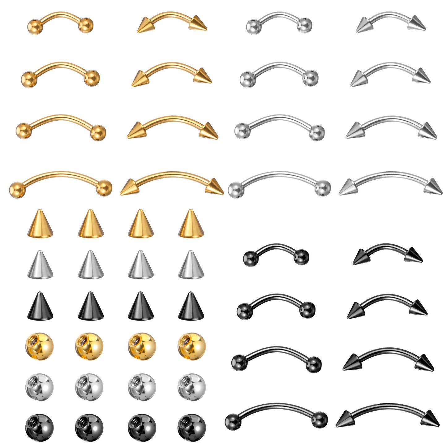 Yolev 24 Pieces Eyebrow Piercing Jewelry 16G Steel Eyebrow Piercing Jewelry Surgical Steel Internal Thread Curved Barbell Tiny Ring Vertical Labret Lip Ear Rook Small Belly Button Ring