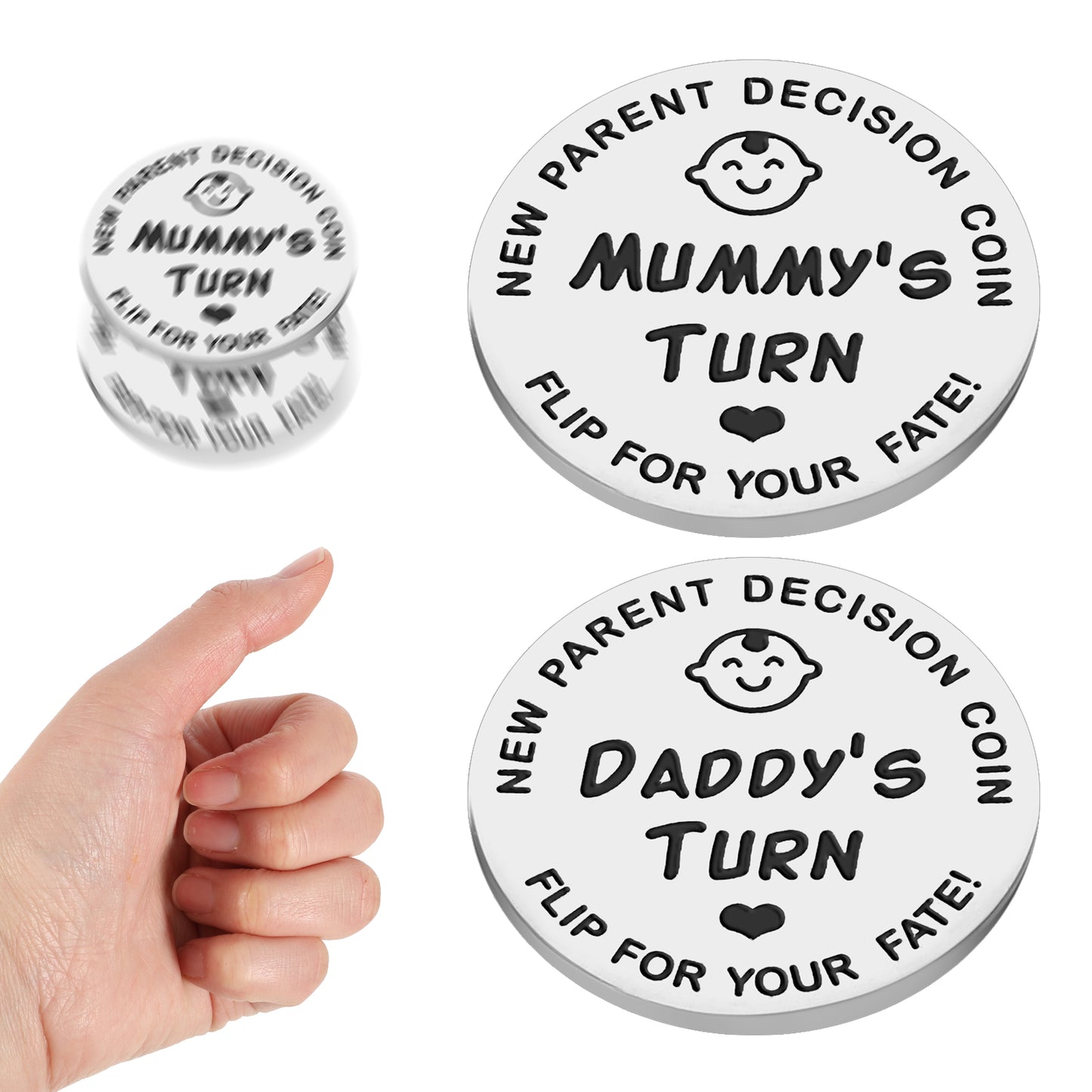 New Parents Decision Coin,Funny Newborn Baby Gifts,Double-Sided Flip Decision Coin,Stainless Steel Silver Coin for Couples Flip Coin Pregnancy Gift for First Time to Be Dad Mom