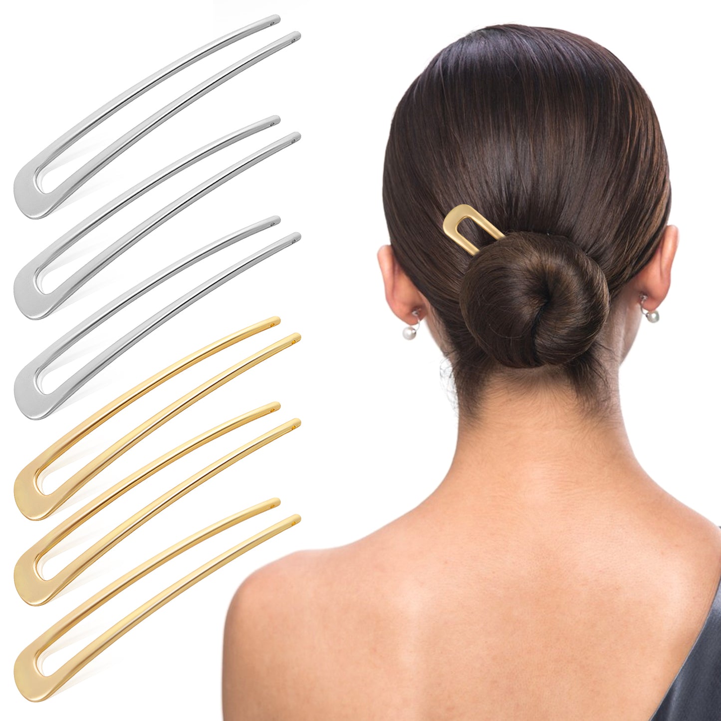 6 Pcs Metal French Hair Pin Simple U Shaped Hair Pins Gold Hair Fork Hair Sticks for Buns French Twist Hairpin 2 Prong Updo Chignon Hair Pin for Women Girls Thick Thin Long Hair Styling Accessories