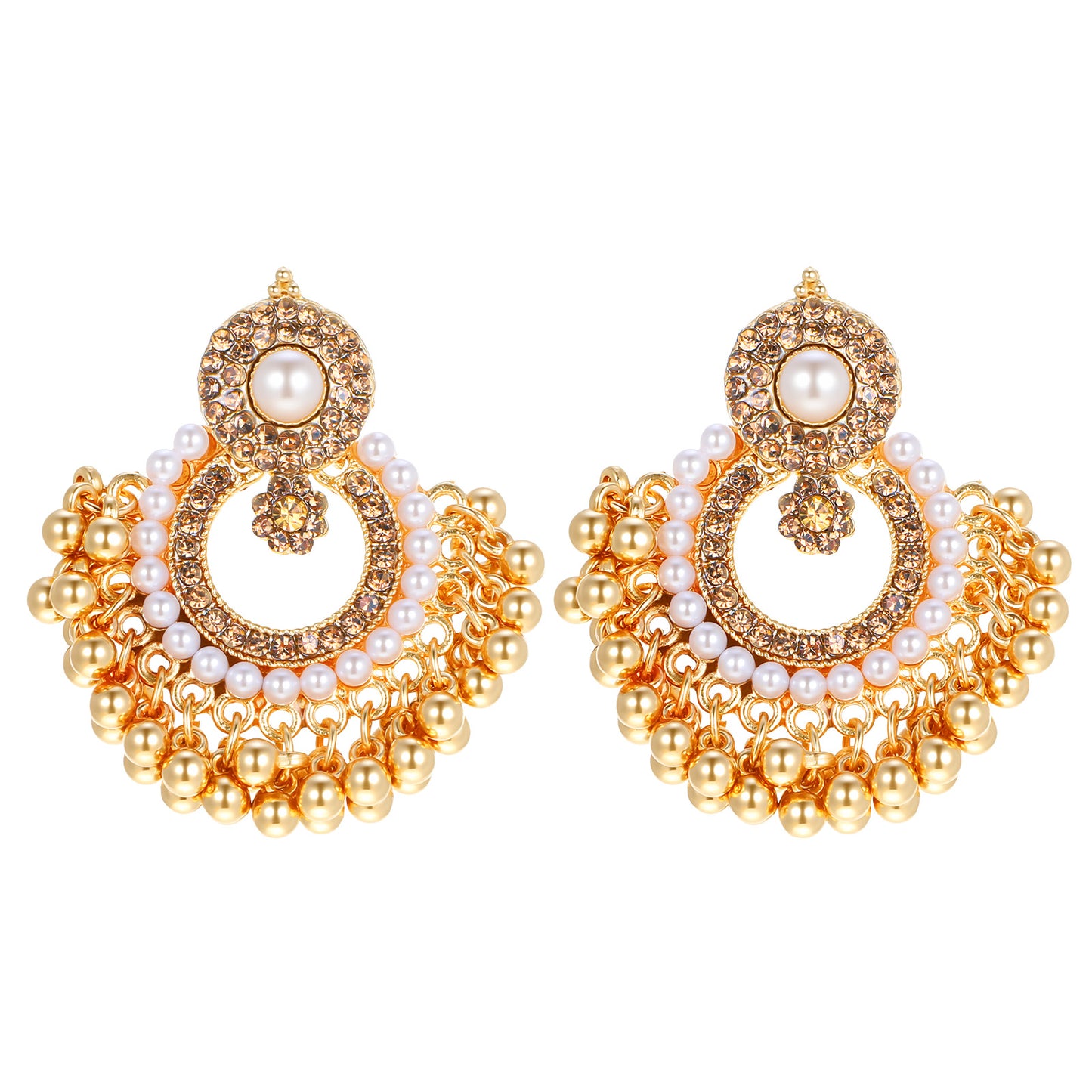 Yolev Vintage Beaded Tassel Drop Indian Earrings for Women Boho Ball Dangle Stud Earrings Crystal Beaded Chandelier Earrings Elegant Pearl Indian Jewelry for Women