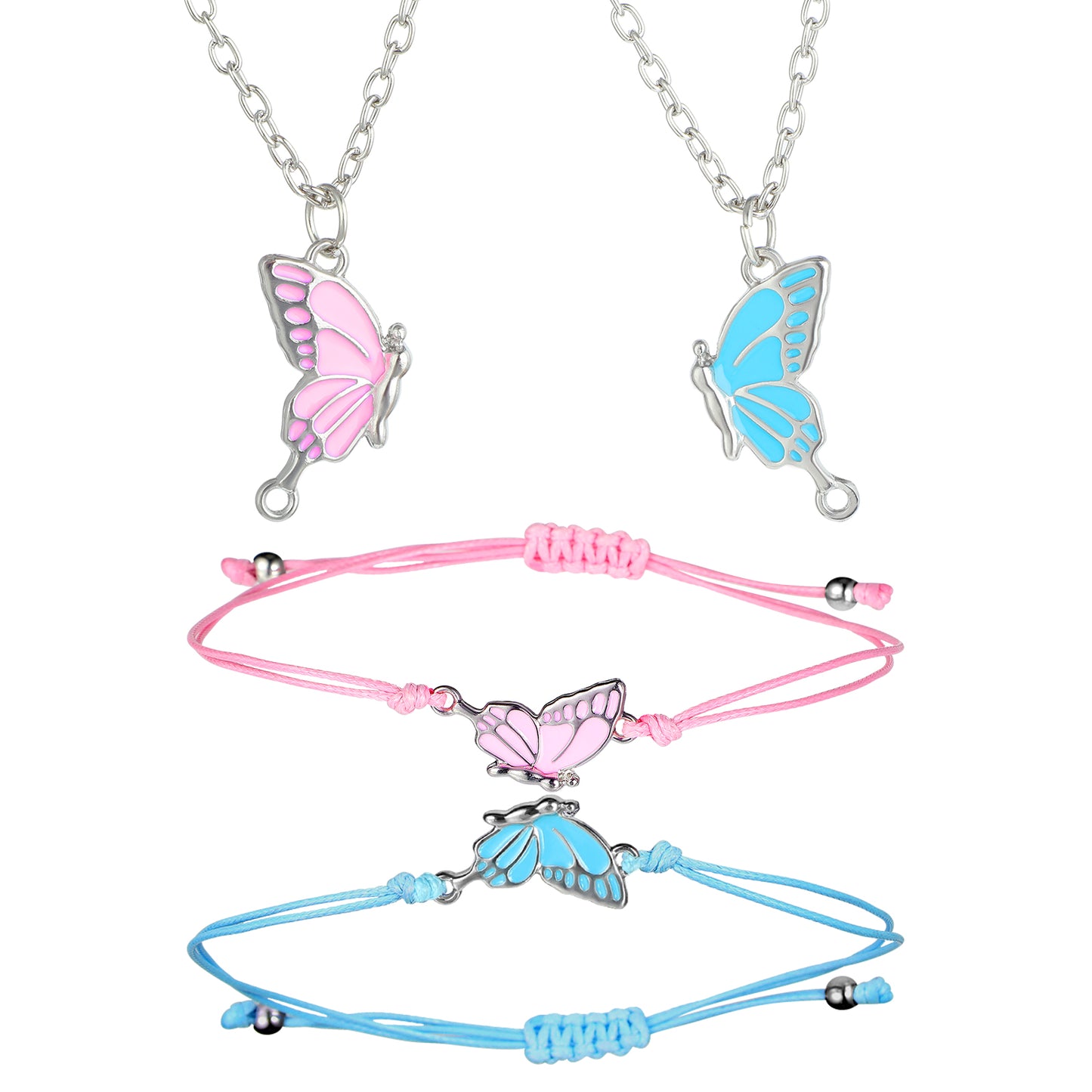 Telooco 4Pcs Butterfly Pendant Best Friend Bracelet Best Friend Necklace Set, Enamel Mutual Attraction Magnetic Bff Bracelets Friendship Necklace for 2, Halloween Jewelry Party Birthday Gift for Girls
