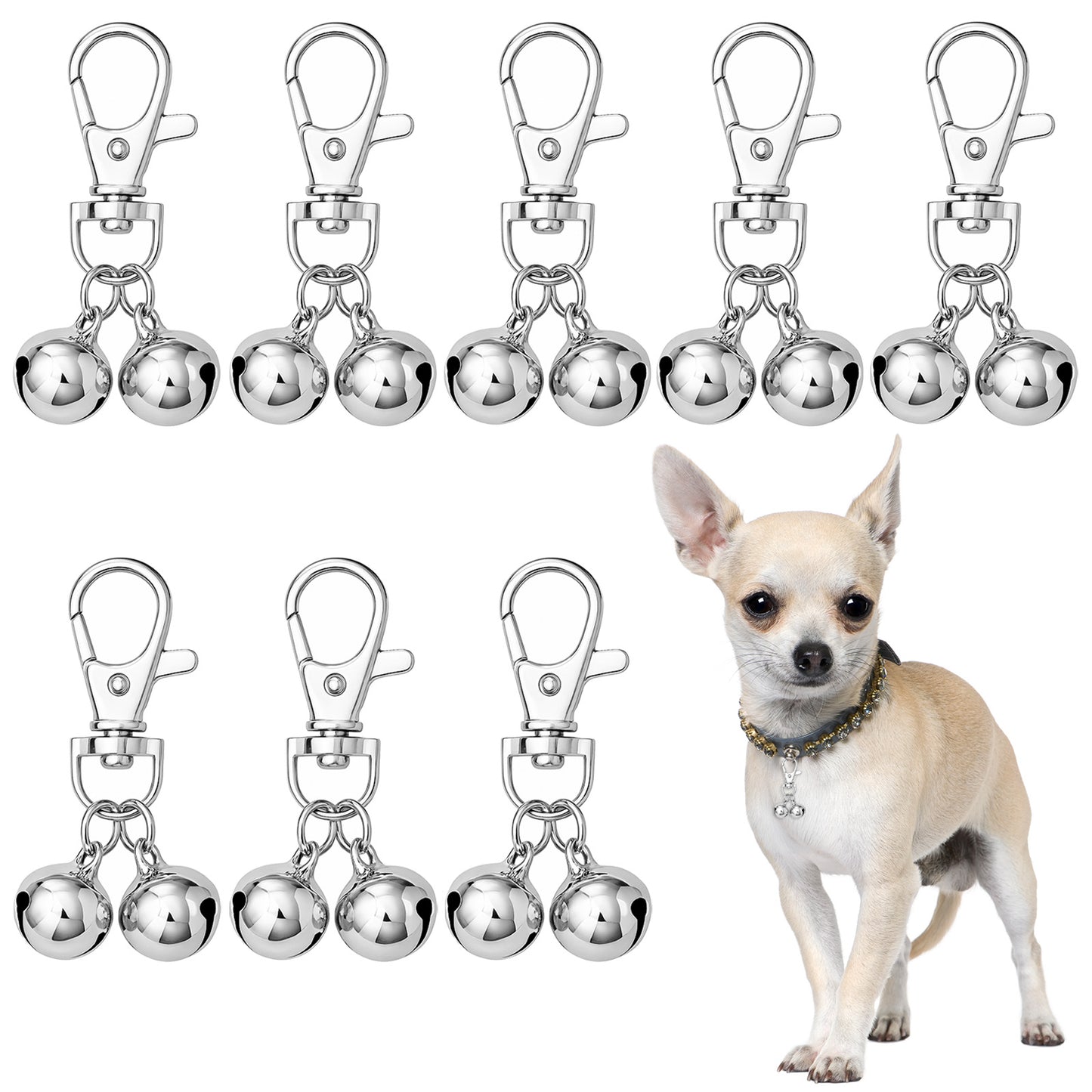 8 Pcs Bell for Dog Collar Silver Cat Bell Loud Bells for Dog Collars Pet Bells for Collar Pendant for Tracking and Training Suitable for Cats and Dogs