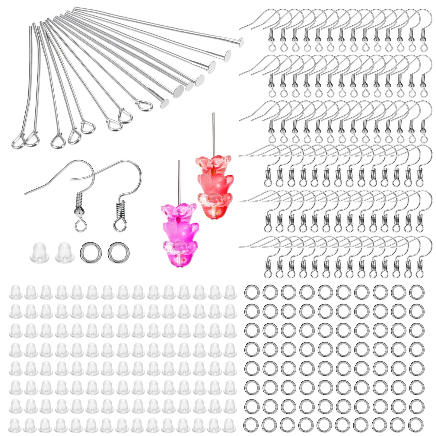 800PCS Jewelry Findings, Earring Findings for Jewelry Making, Earring Kit, Earring's Hooks, for DIY Jewelrys Making (Silver)