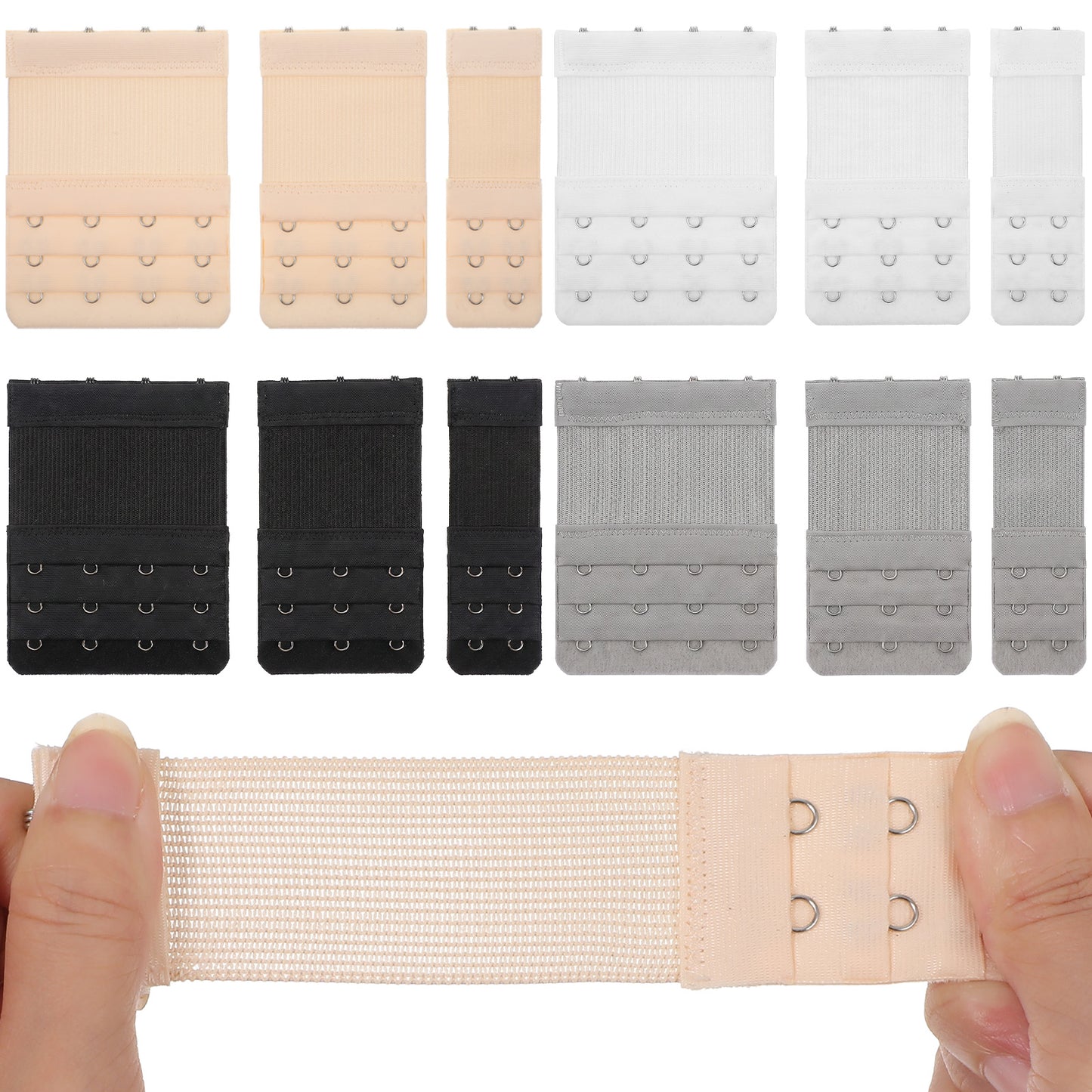 Yolev 12 Pcs Bra Extenders 2/3/4 Hooks Bra Hooks Replacement Soft Elastic Bra Band Extender Adjustable 3 Rows Bra Strap Extender Breathable Extension Strap for Women (4 Colors)