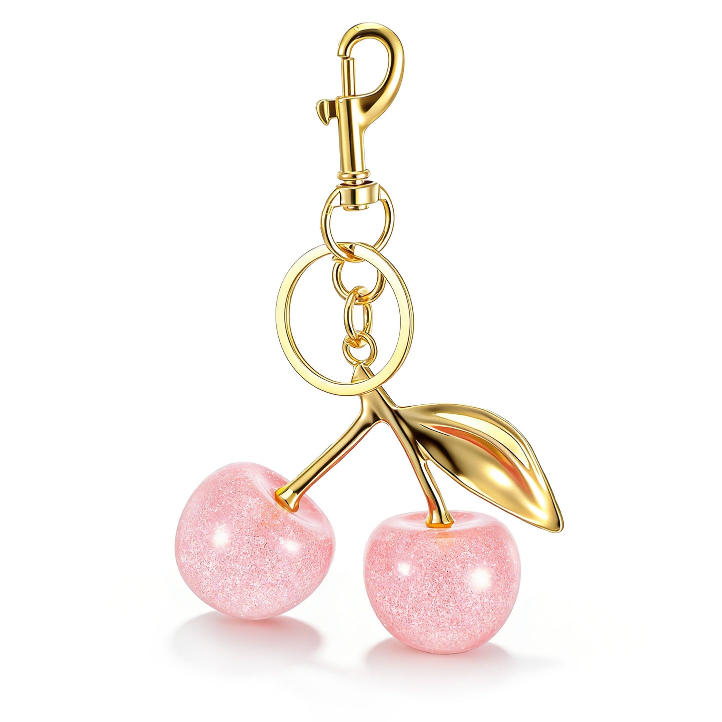 Neyauo Cherry Bag Charm, Cute Sparkling Resin And Metal Purse Keychain Accessories For Women, Pink Gold Color, Novelty Style