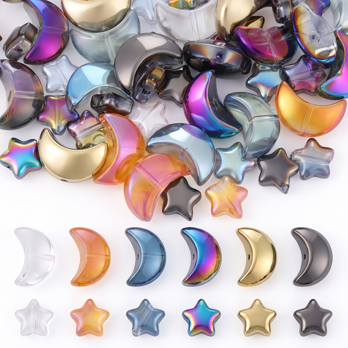 60Pcs Star Beads,Moon Glass Beads for Jewelry Making