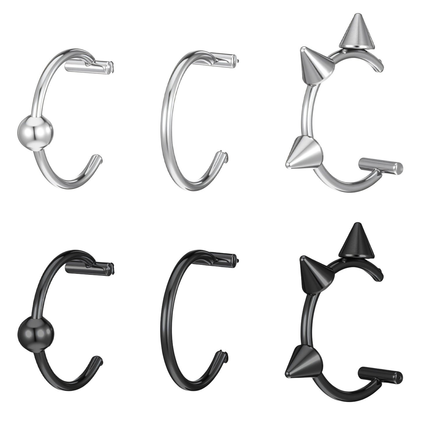 Tucnoeu 6pcs Fake Lip Piercing Lip Rings Snake Bite Jewelry Non-Piercing Snake Bite Jewelry Stainless Steel Black Silver