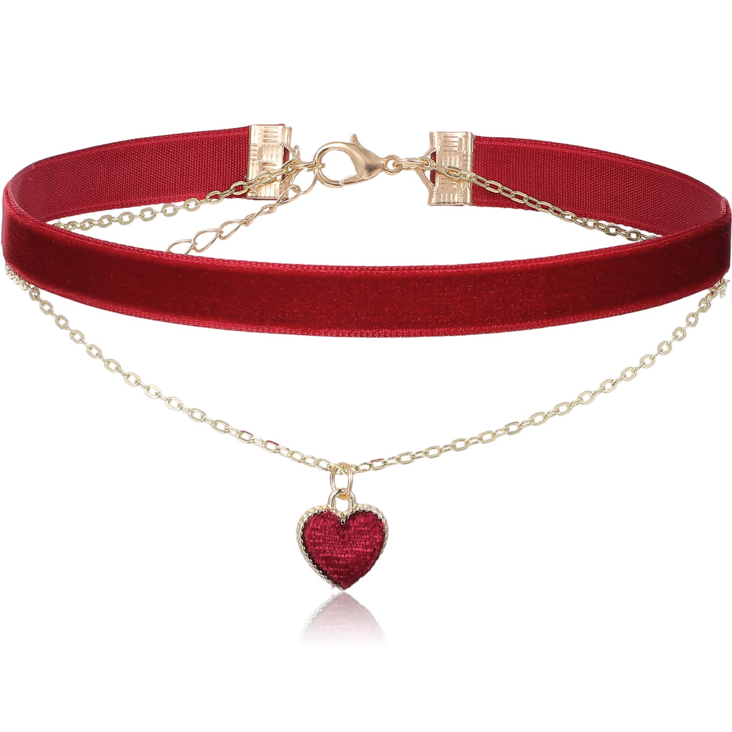 Neyauo Heart Choker Adjustable Gothic Necklace Velvet Choker Necklace for Women, Soft Collar Chain for Halloween and Cosplay Party(Red)