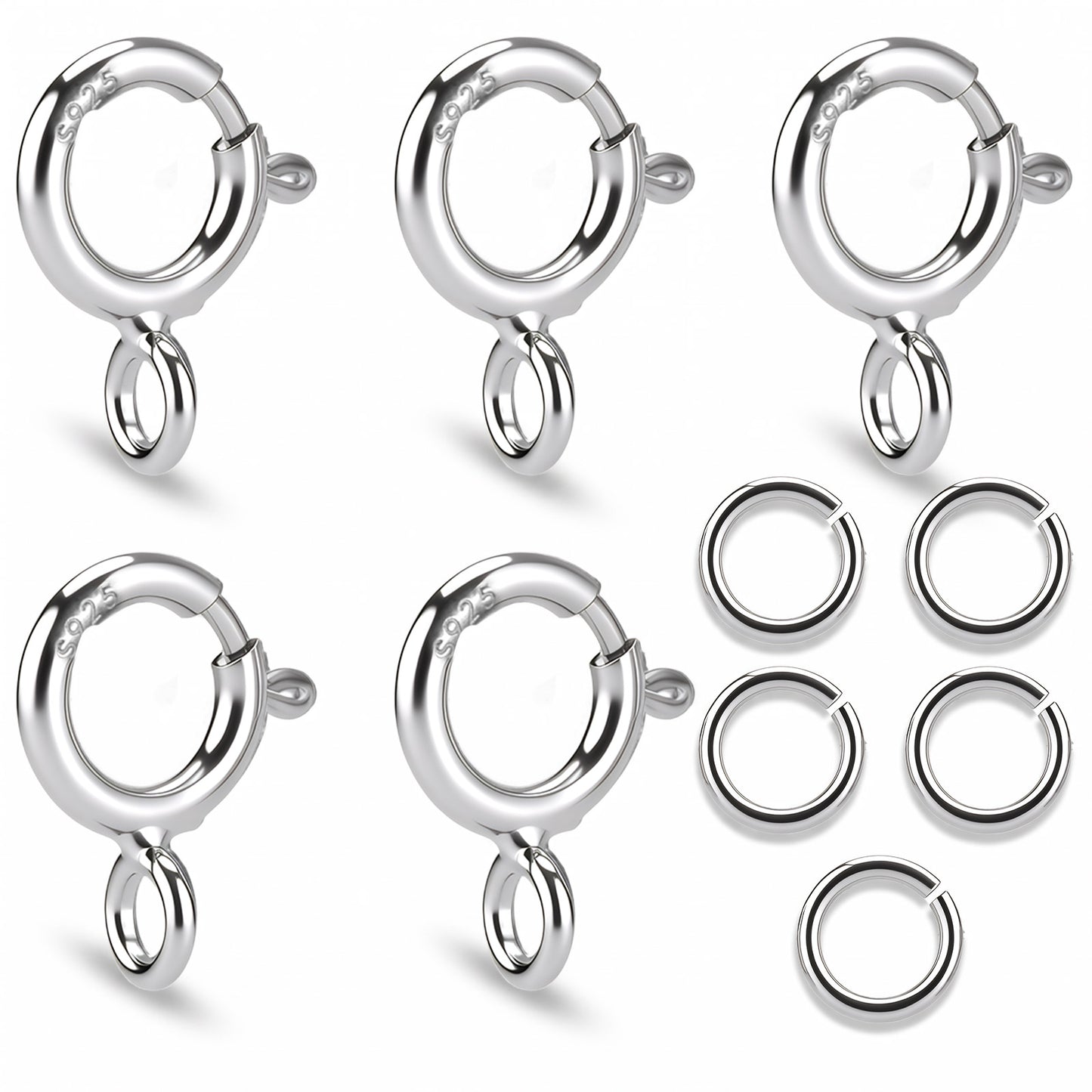 10 PCS 925 Sterling Silver Necklace Clasps with 4mm Closed Jump Rings Jewelry Clasps and Closures for Jewelry Making Bracelet Necklace Extender Connectors Repair