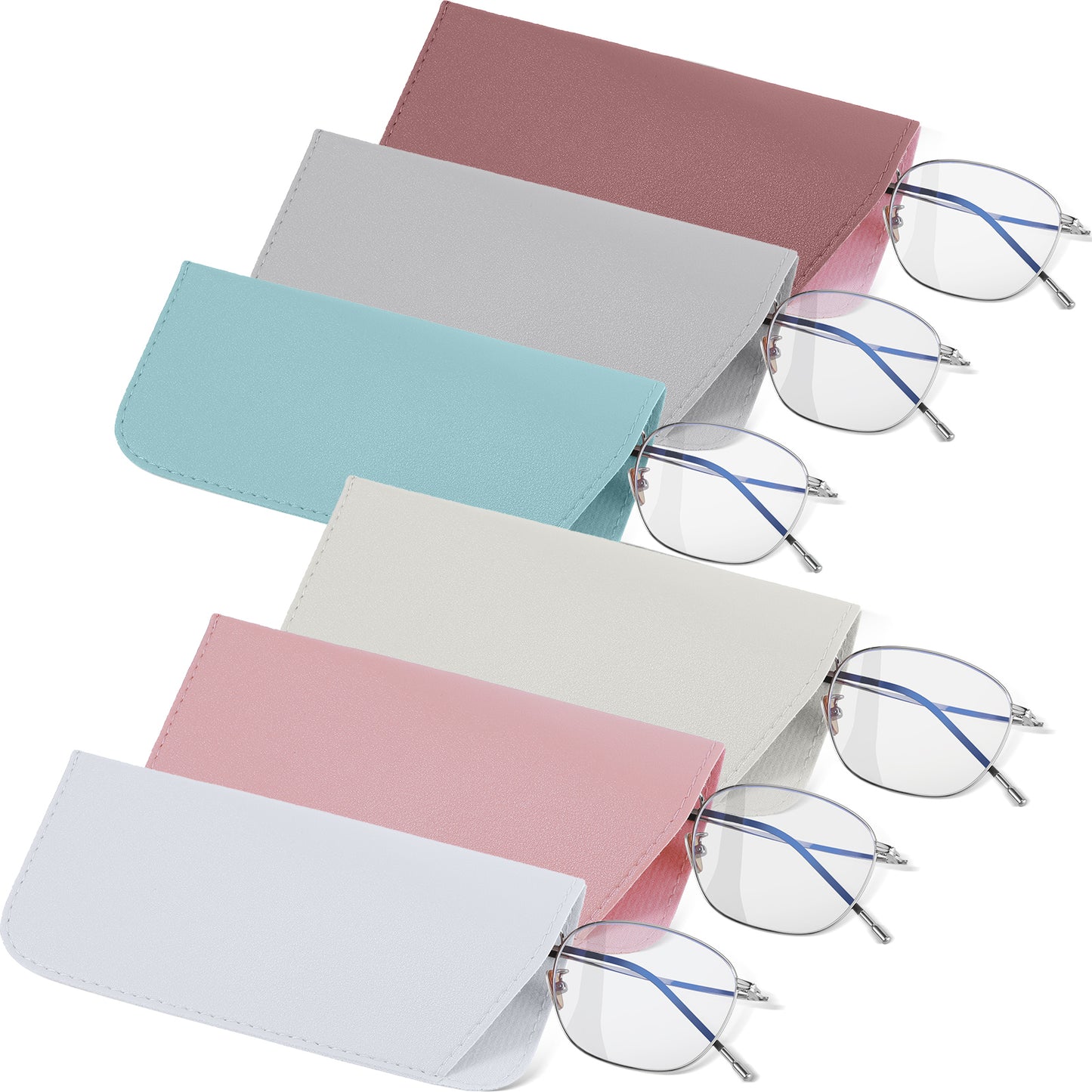 Lusofie 6 Pcs Soft Glasses Case Leather Eyeglass Case Colorful Glasses Pouch Portable Sunglass Case For Men Women(7x3 Inch)