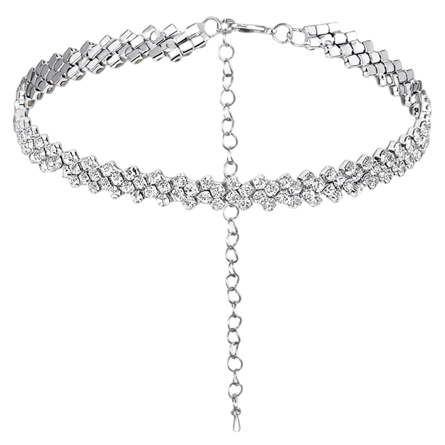 Neyauo Silver Rhinestone Choker Necklace Set, Sparkly Crystal Diamond Tennis Choker for Women, Dainty Adjustable Row Collar Necklace for Wedding, Bridal, Prom, Party, Pageant, Elegant Jewelry Gift