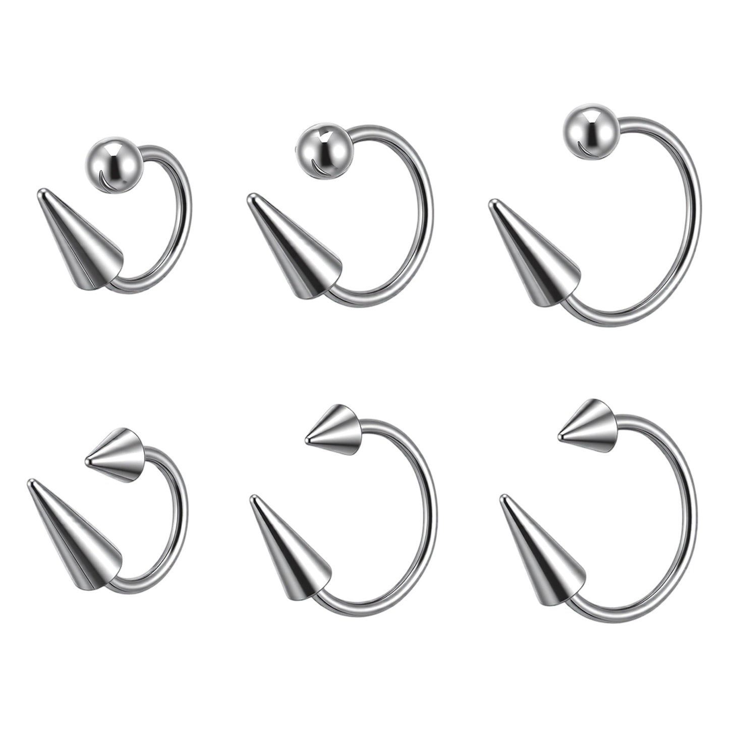 Neyauo 6PCS Lip Piercing Jewelry16G Lip Rings Stainless Steel 8/10/12mm Horseshoe Spike/Ball Lips Ring Tragus Helix Earrings Studs for Women Men