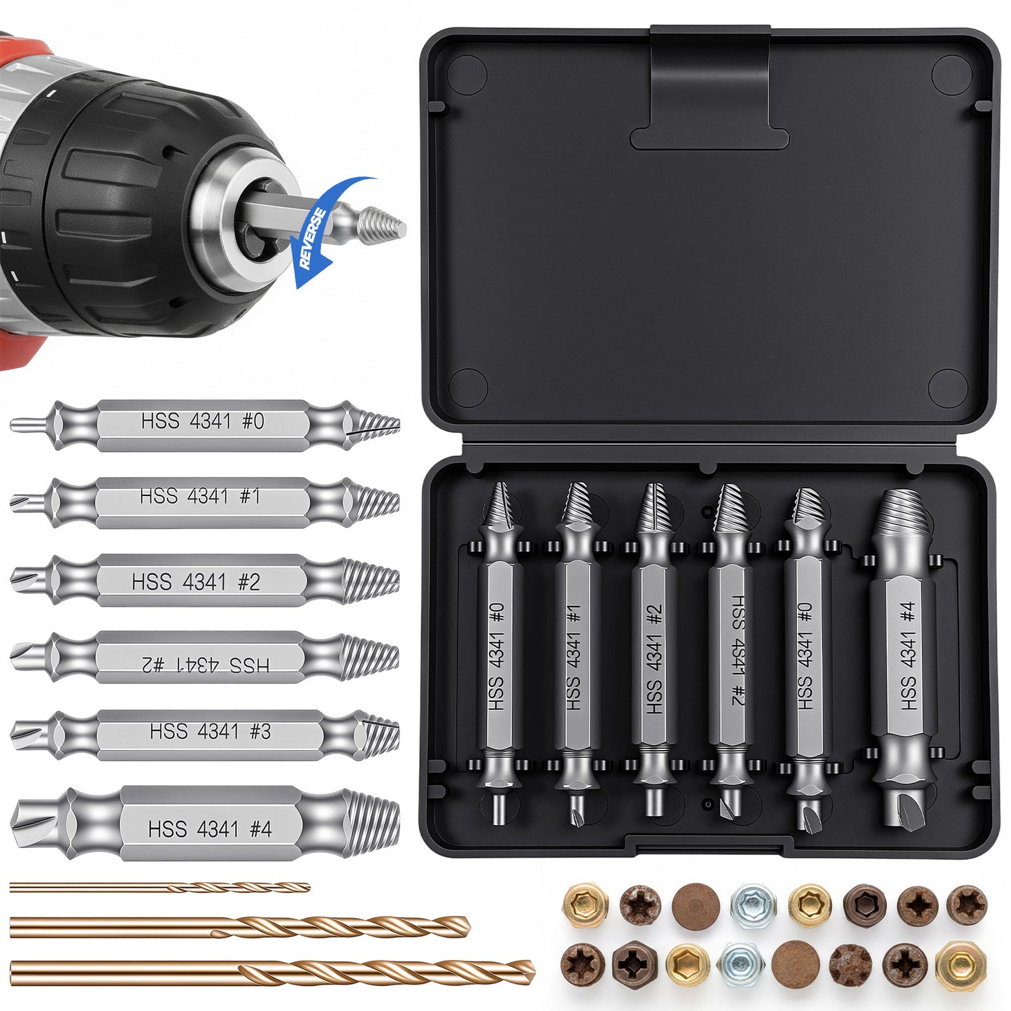 9 Pcs Damaged Screw Extractor Set 6 Hss 4341 Stripped Screw Remover and Extractor and 3 Twist Drill Bit Kit for Easy Out Removing Broken Bolt and Rounded Nut Bolt Extractors Kit Gifts for Men