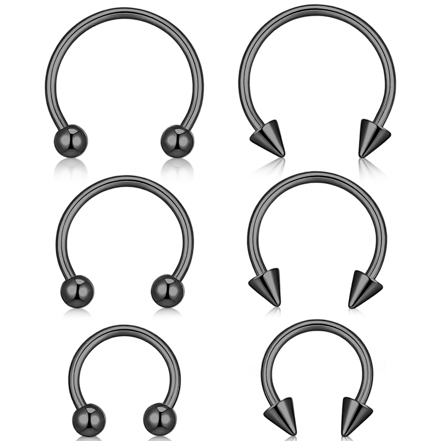 Yolev 6pcs Horseshoe Nose Ring 16g Surgical Steel Septum Piercing Jewellery Horseshoe Hoop Earring Lip Rings Ear Helix Cartilage Daith Conch Horse Shoe Nose Ring For Women Men 8/10/12mm Black