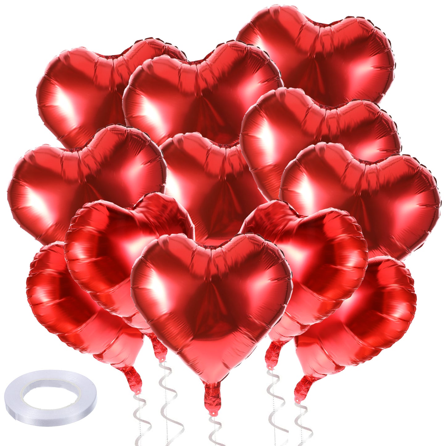 Red Heart Balloons, 18 Inch, 12Pcs Large Mylar Foil Balloons With Ribbon For Birthday Wedding Baby Shower Valentines Party Decorations
