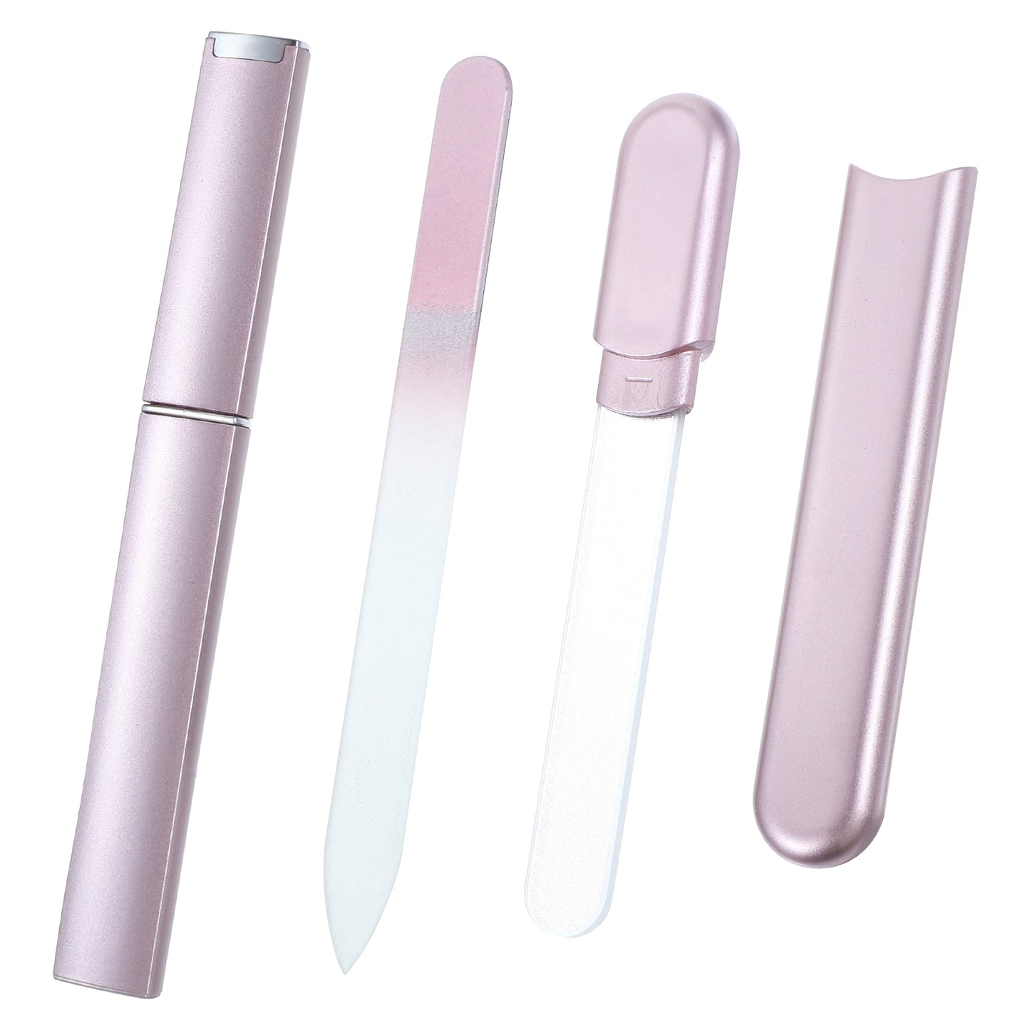 Glass Nail Files and Buffer with Case,4pcs Pink Nail Files for Natural Nails,Crystal Nail File Double-Sided Etched Gentle Nail Care Professional Foot Nail Care Tool