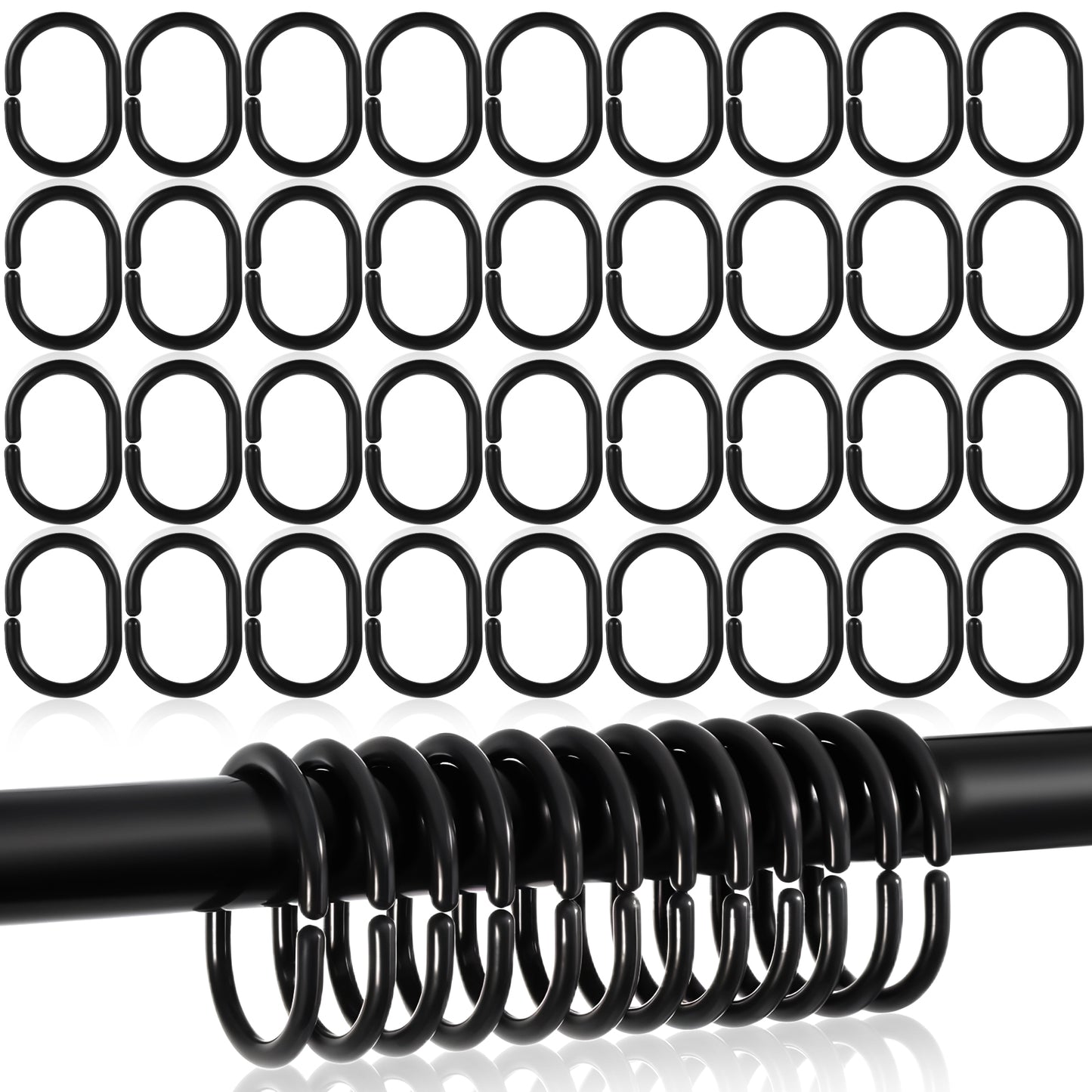 36 Pcs Shower Curtain Hooks- Multifunctional C Shape Shower Curtain Rings- Plastic Anti-rust Black Bathroom curtains hook for Window Rod, Wardrobe, Shele, Kitchen