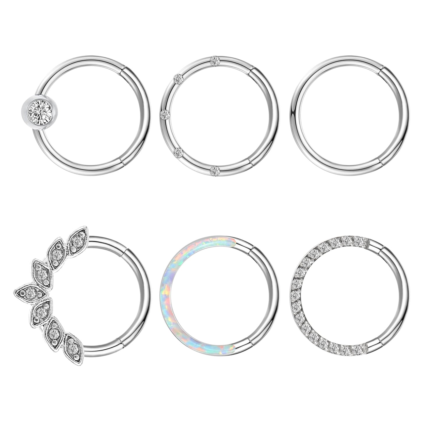 Tucnoeu 6pcs 18 Gauge Nose Ring,Surgical Steel Nose Ring,Cz Opal Septum Ring,Stainless Steel Septum Nose Rings,Nose Ring Hoops for Women,Cartilage Hoop Earring,Nose Piercing Jewelry