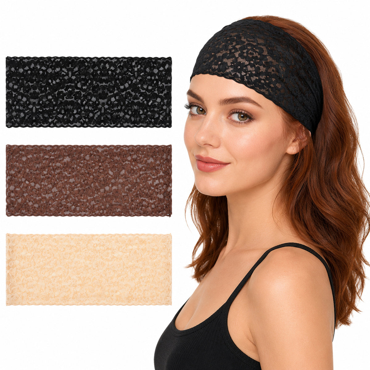 Gemoioio 3 Pack Floral lace headbands set for women, Soft Breathable