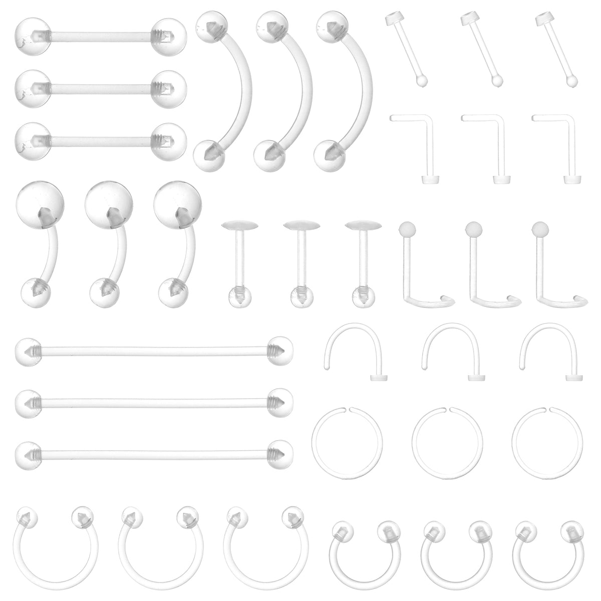 Neyauo 36PCS Clear Piercing Retainers Plastic Piercings Clear Nose Rings