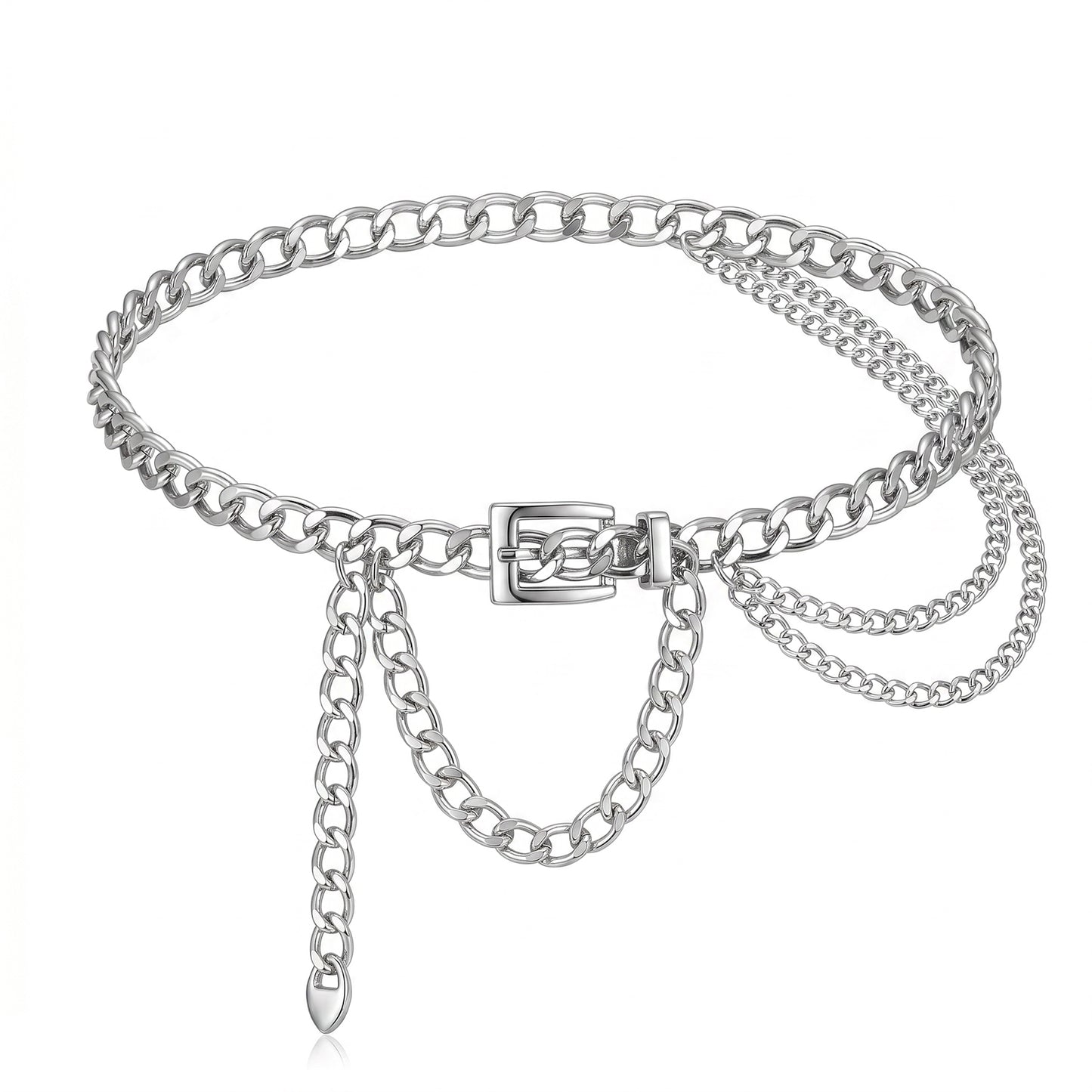 Gemoioio Adjustable Metal Chain Belts for Women –Silver Layered Waist Chain for Dresses Jeans Skirts