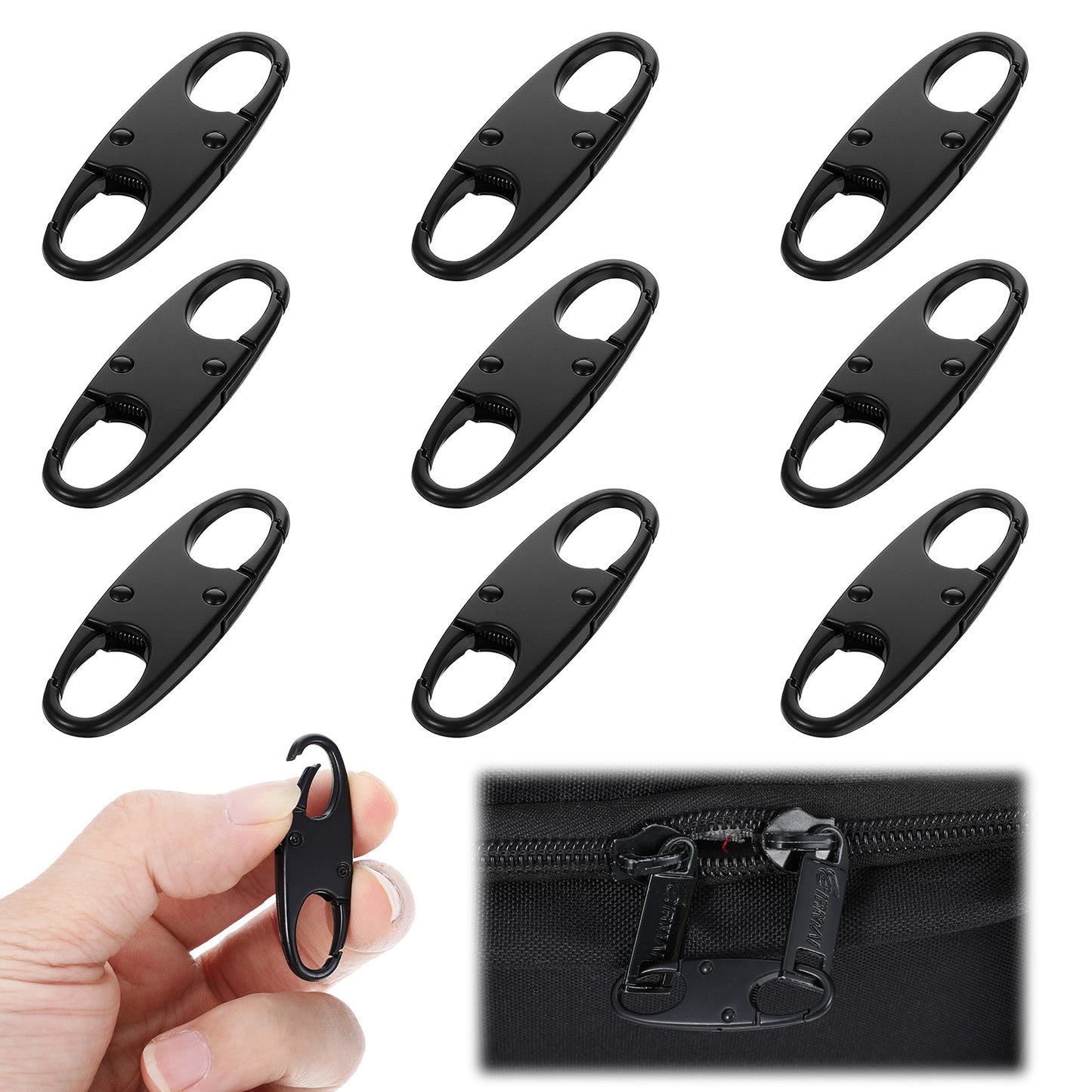 9Pcs Anti Theft Zipper Lock Clips Mini S Carabiner Clip Detachable Small Zip Puller Locks for Backpacks Camping Fishing Traveling Outdoor Sports(Black)