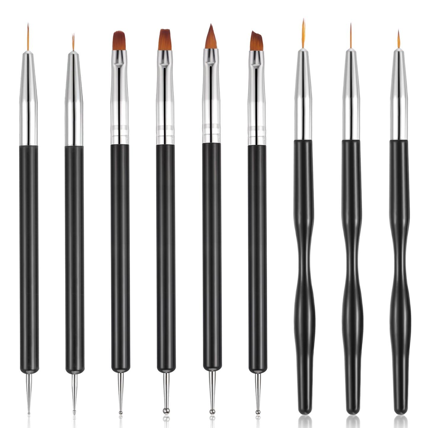 9pcs Nail Art Brushes Set,Double-End Nail Dotting Tool,Professional Nail Brush Kit with Painting Dotting Line Pen for Nail Art DIY Drawing