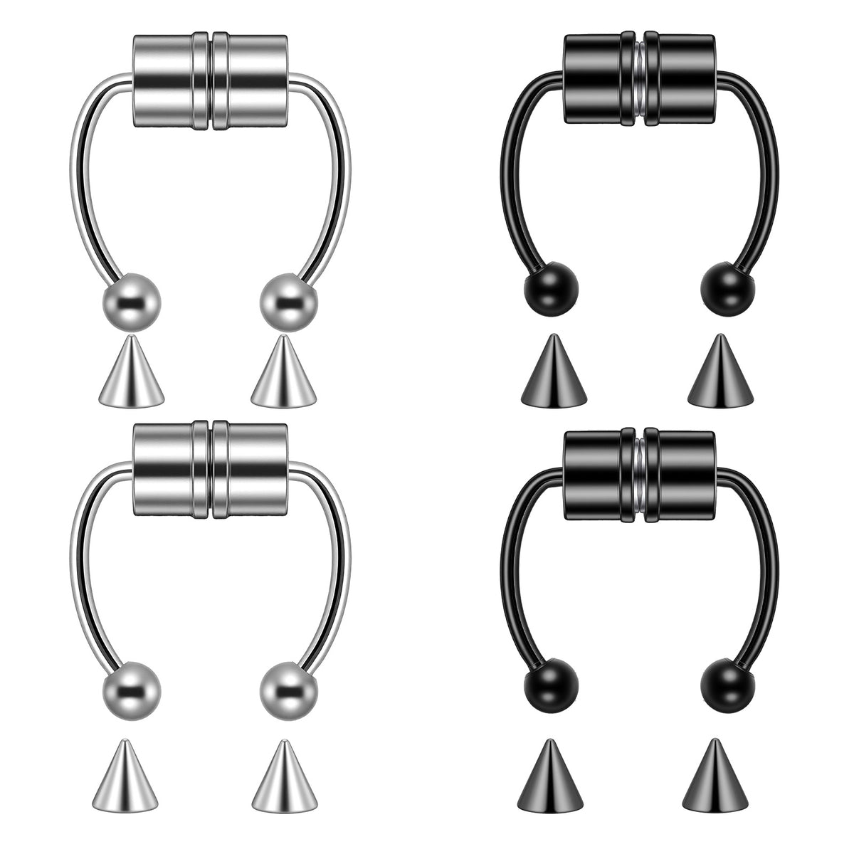Ziuohaa 4PCS Fake Septum Piercing - 16G Horseshoe Fake Nose Rings