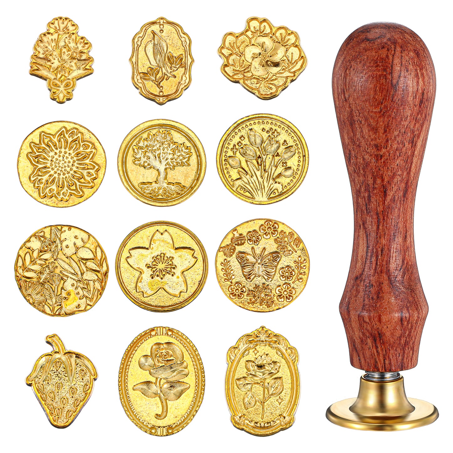 Wax Seal Stamp Kit, 12Pcs Wax Seal Stamp Head with Wooden Handle Vintage Classic Sealing Stamper for Greeting Cards Wedding Invitation Cards Envelopes Gift Wrapping Crafts