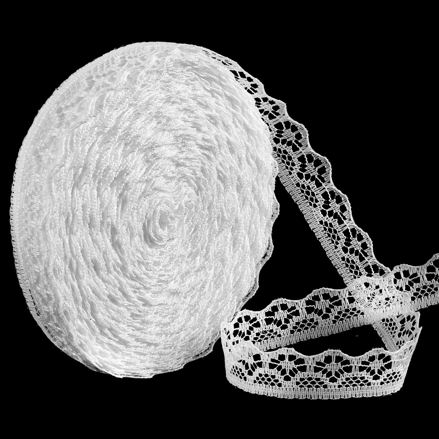 1.2cm x 30 Yards White Polyester Lace Trim Ribbon, Crochet Scalloped Edge Ribbon for Sewing, Wedding Decoration, Gift Wrapping, DIY Crafts