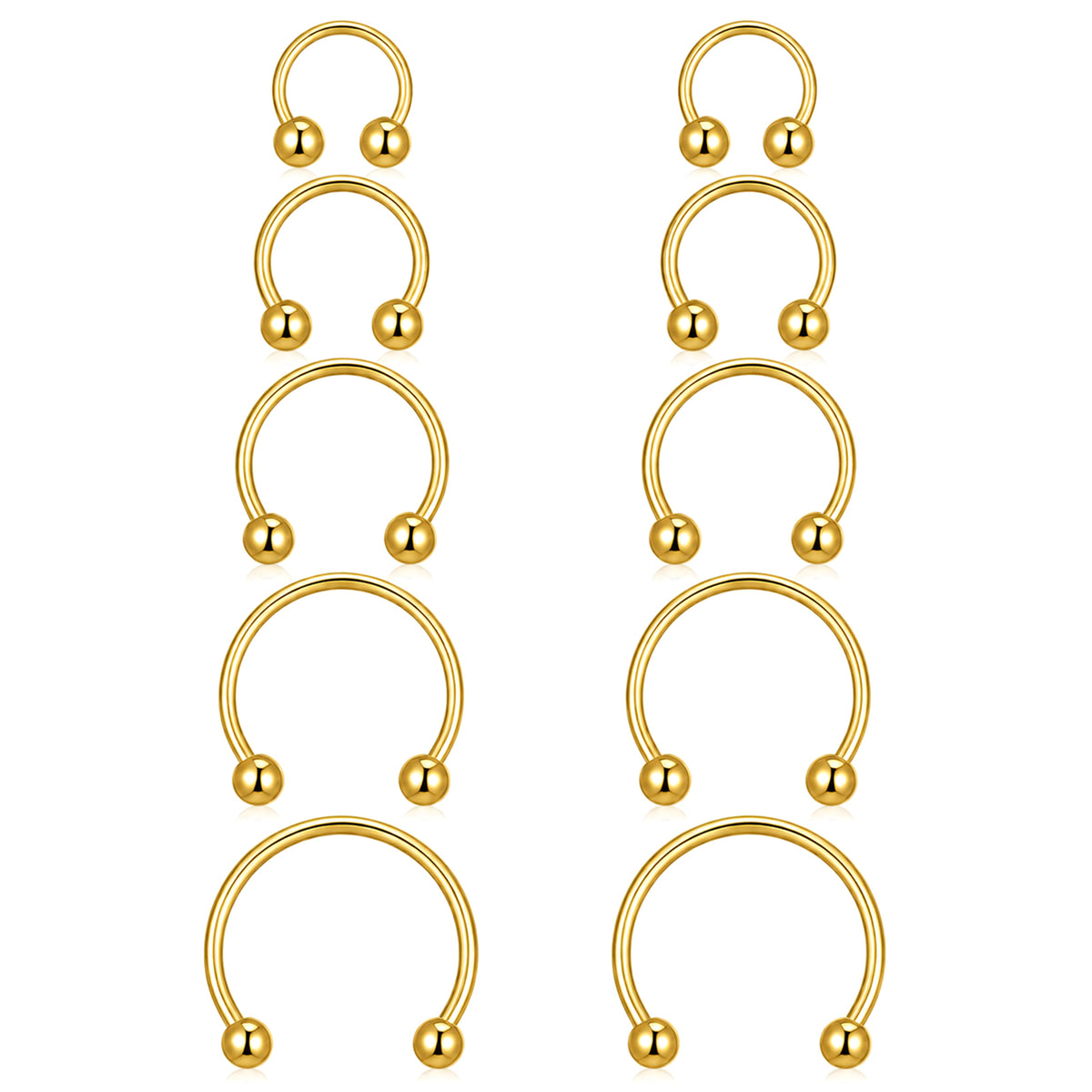 10pcs Septum Jewelry Gold Horseshoe Septum Ring 16G Stainless Steel