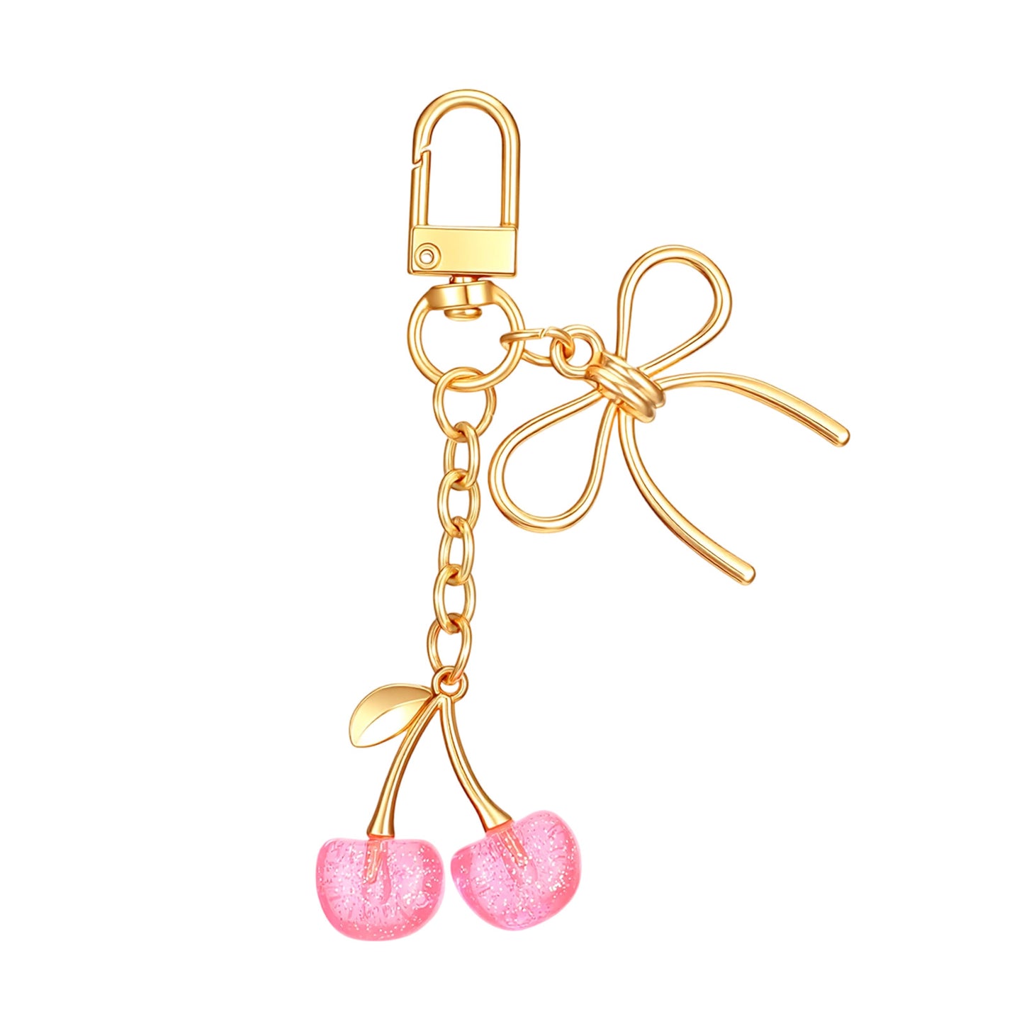 Yolev Cute Cherry Keychain Bag Charm,Elegant Bow Purse Charms,Gold Alloy Key Chains For Women Gifts For Friends Family,Purse Accessory