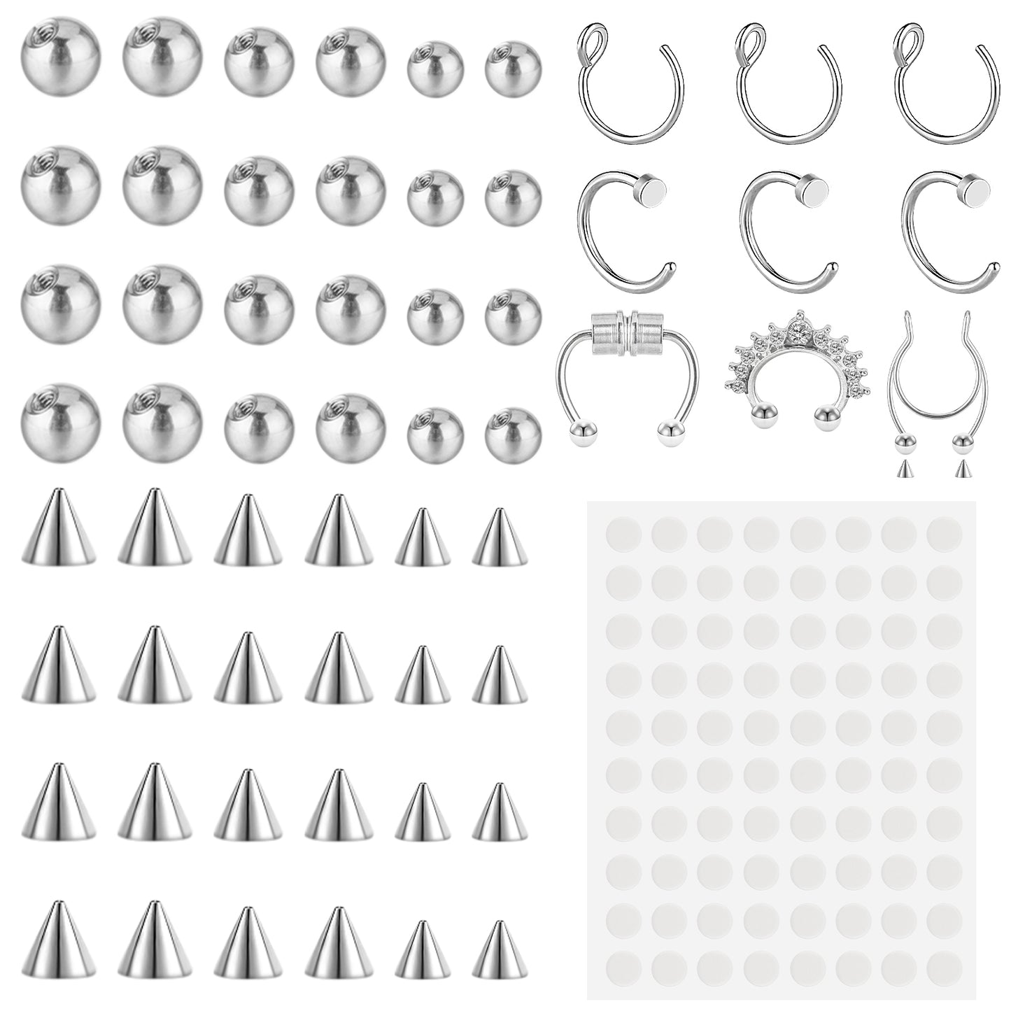 Yolev 28 Pcs Fake Piercing Fake Eyebrow Piercing Fakes Piercings Balls Non Piercings Lip Labret Nose Studs Sticker for Lip And Eyebrow for Men Women