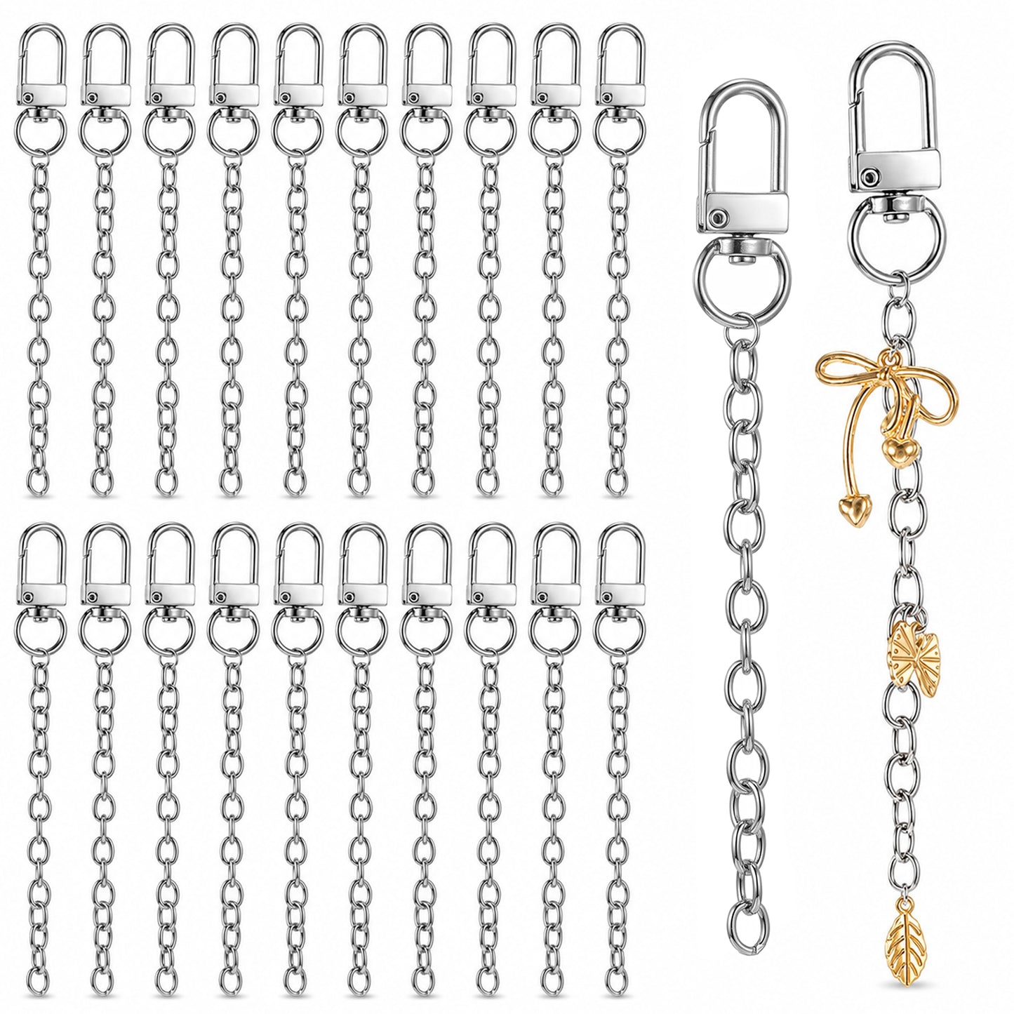 Yykazqe 20pcs Silver Keychain Making Kit, Lobster Claw Clasps Keychains, Metal Keychain Clips with Key Ring for DIY Craft Supplies Jewelry Purse Bags Accessories